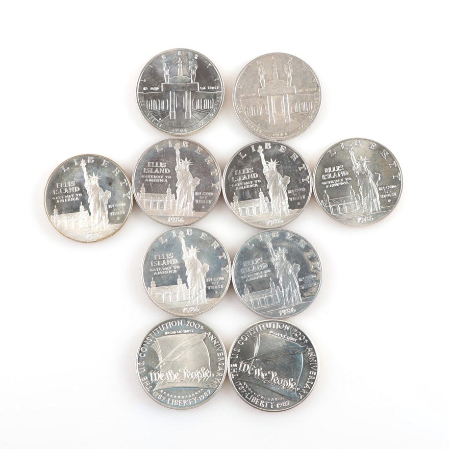 Ten Modern Proof and Uncirculated Commemorative Silver Dollars