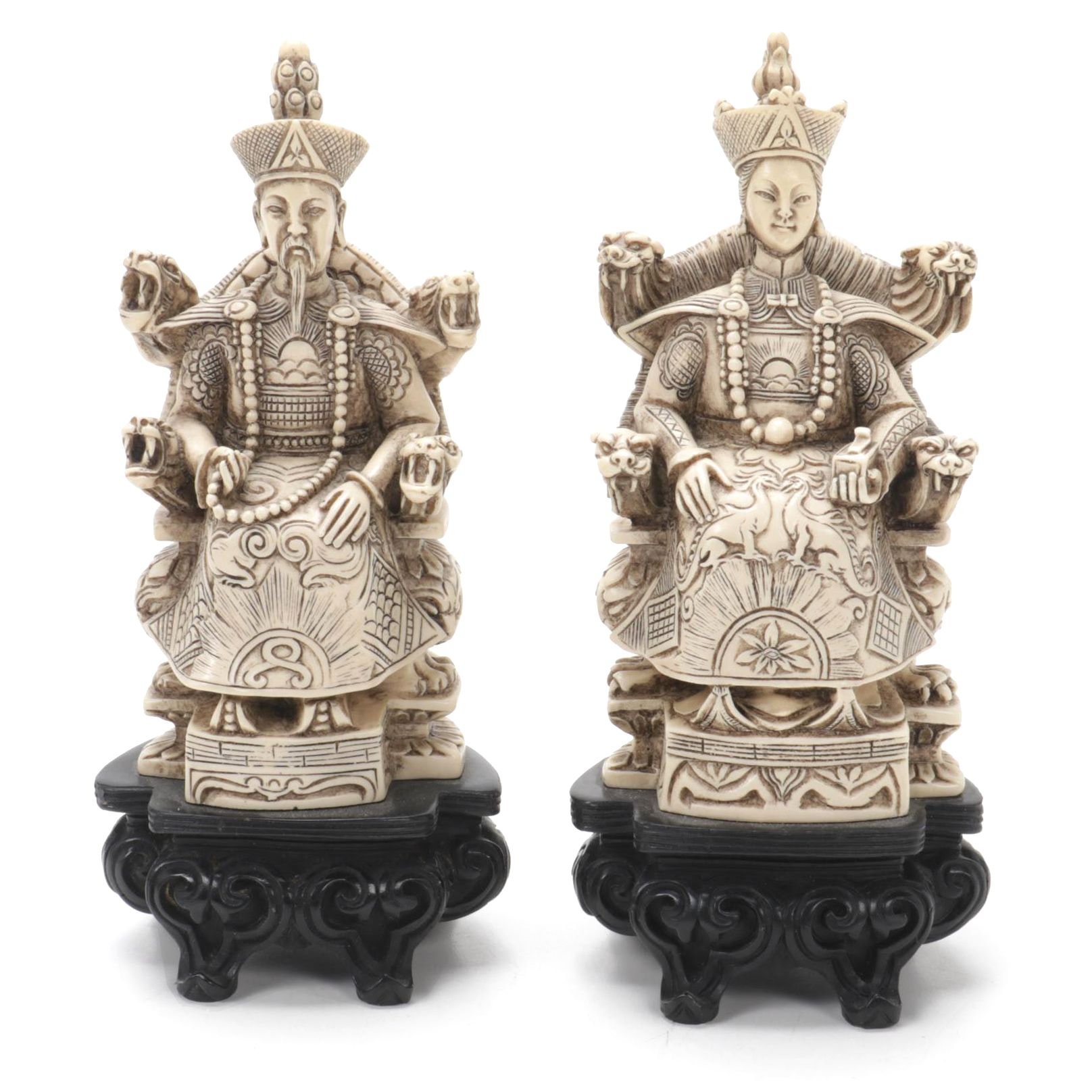 Chinese Resin Emperor and Empress Figurines, Late 20th Century