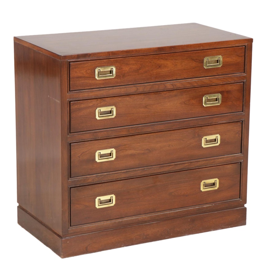 Ethan Allen Campaign Style Chest of Drawers with Brass Handles, 1980s