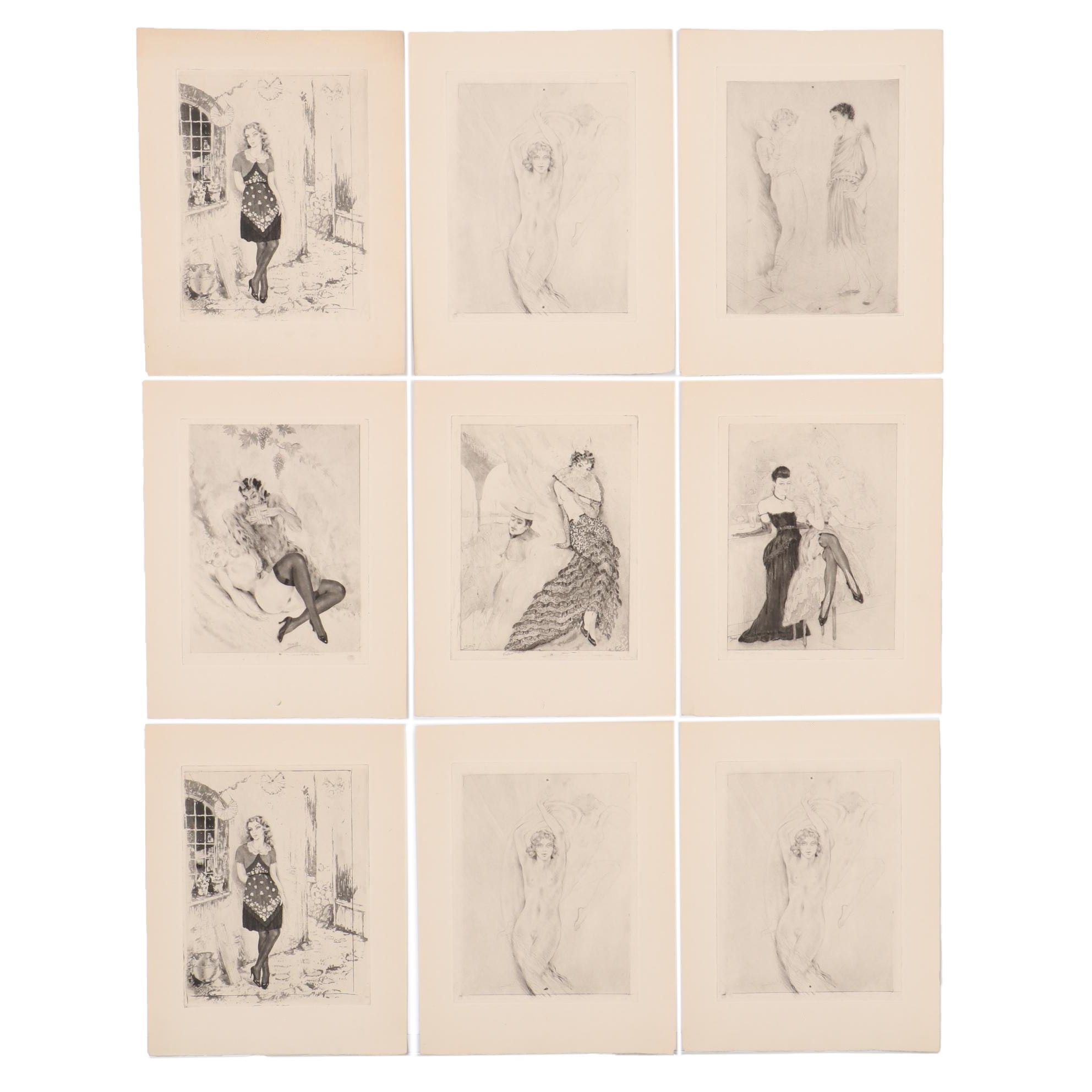 Edouard Jules Chimot Etchings of Women, Mid 20th Century