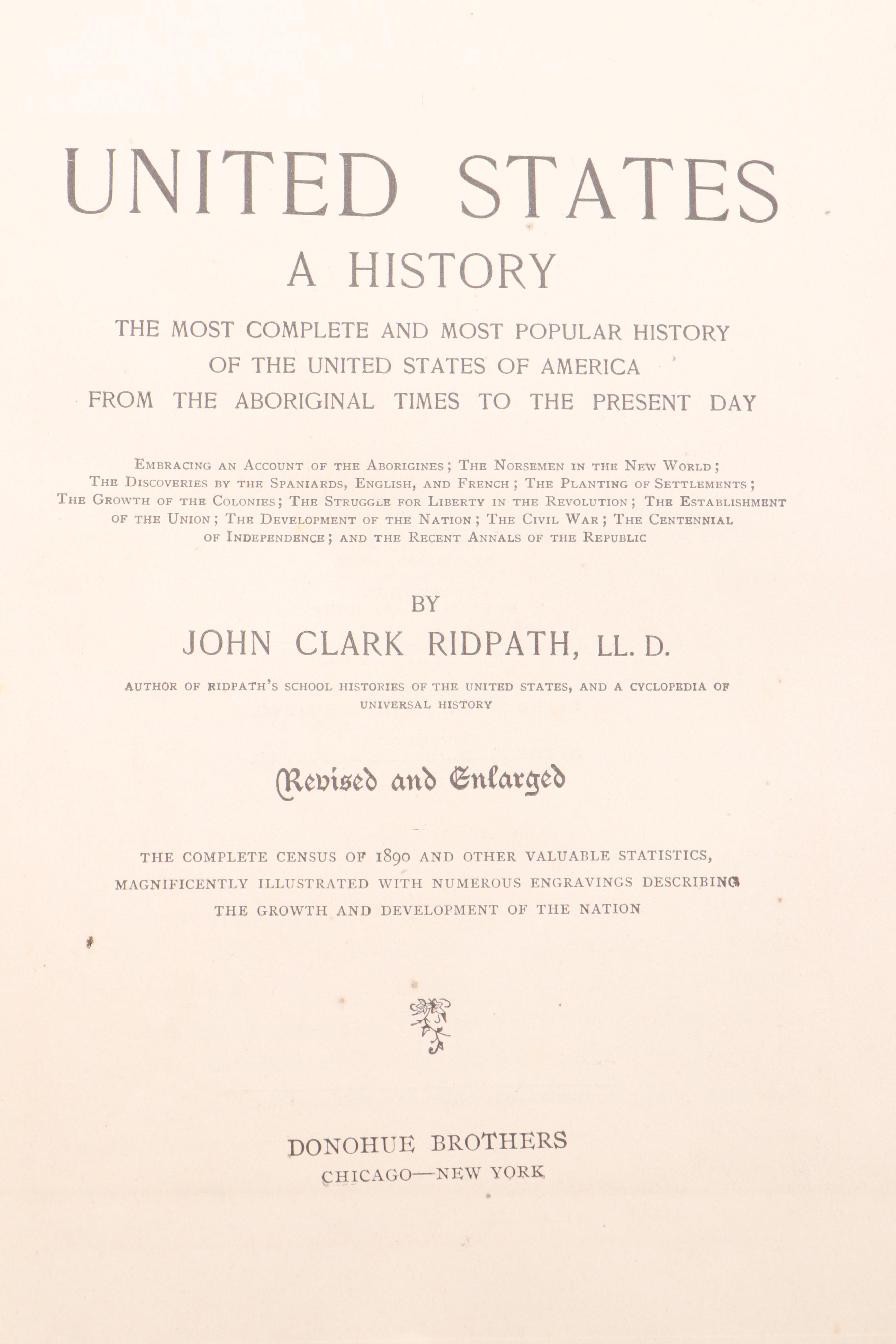 Illustrated "The United States: A History" by John Clark Ridpath, 1899