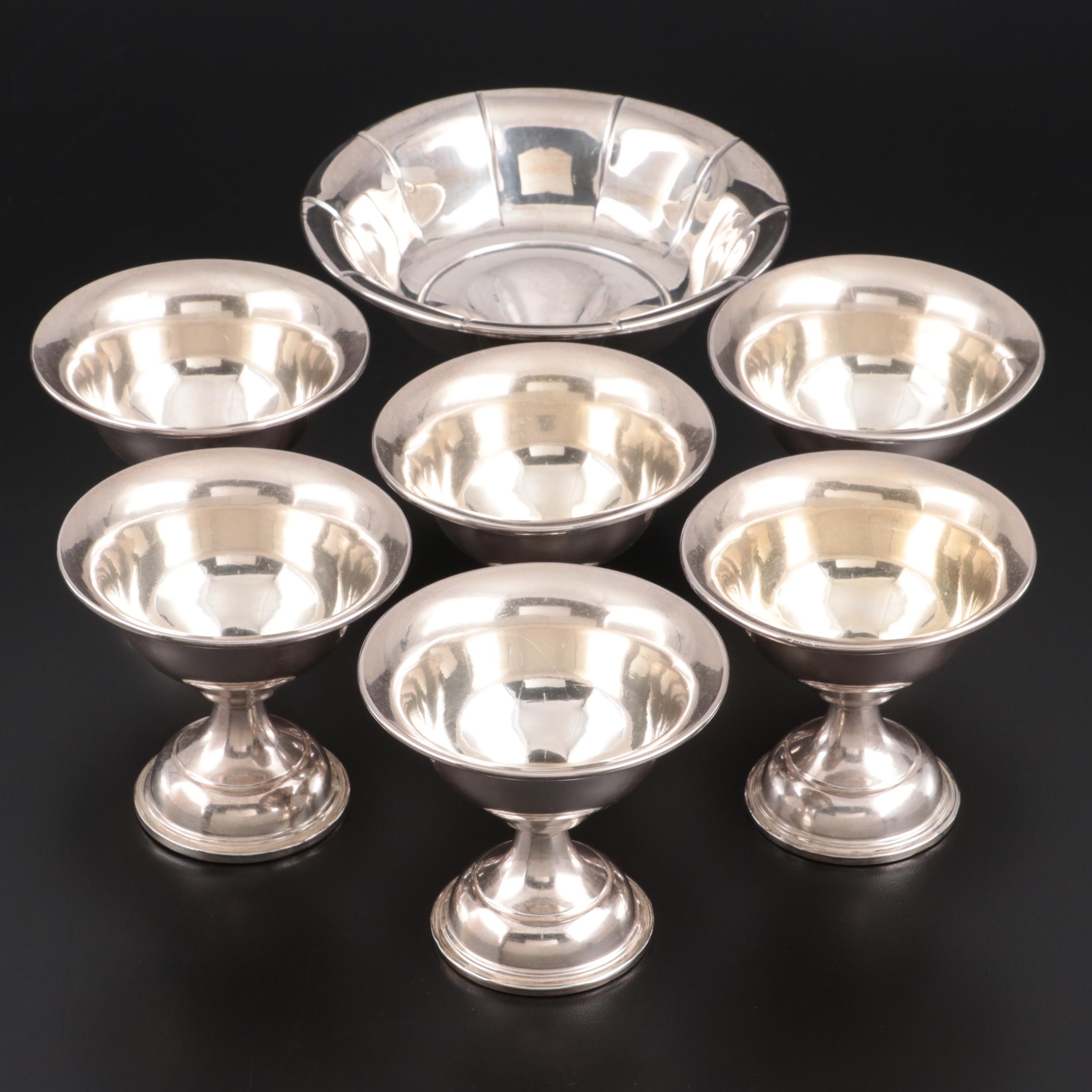 M. Fred Hirsch Sterling Silver Sherbet Cups with Preisner Sterling Candy Bowl