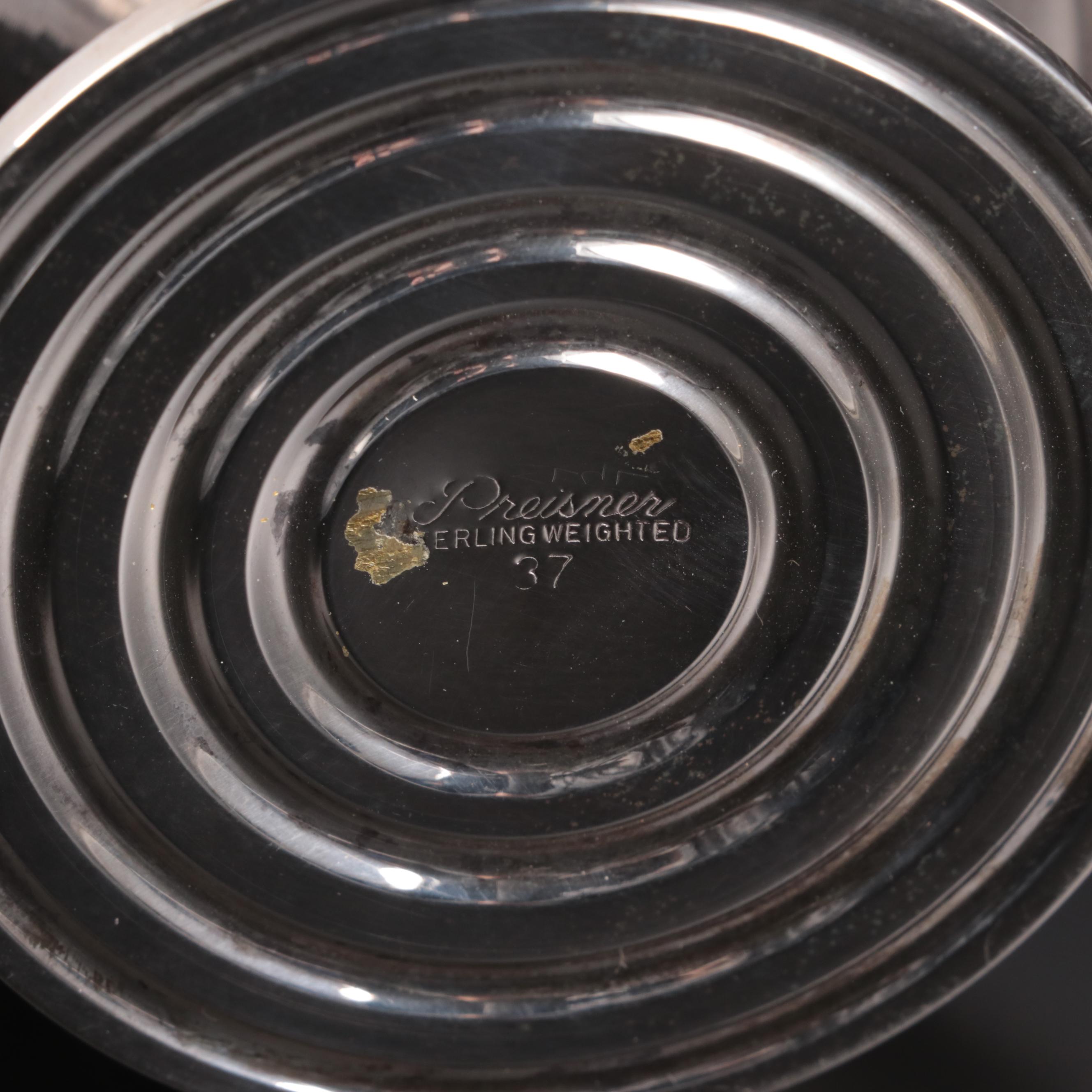 M. Fred Hirsch Sterling Silver Sherbet Cups with Preisner Sterling Candy Bowl