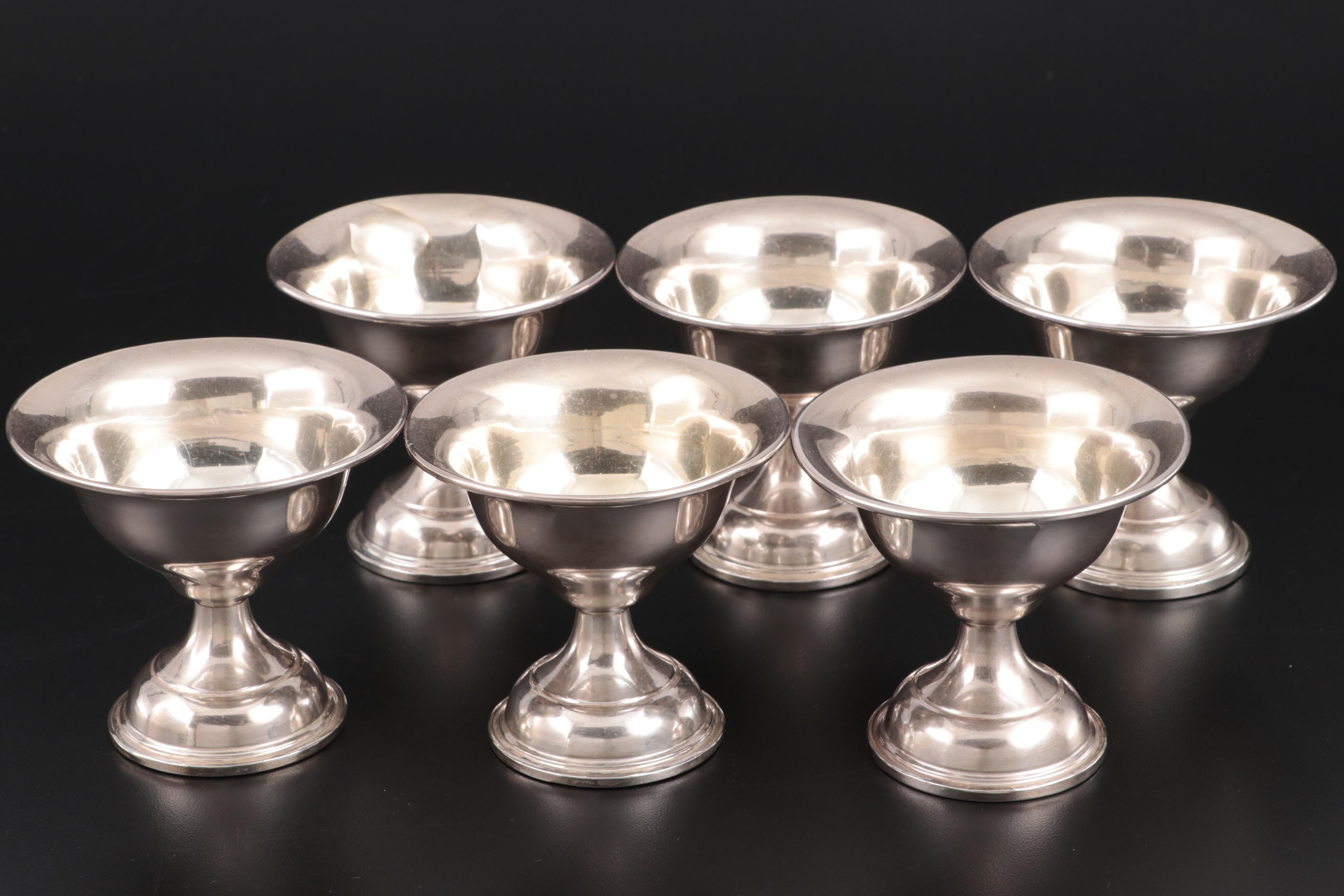 M. Fred Hirsch Sterling Silver Sherbet Cups with Preisner Sterling Candy Bowl