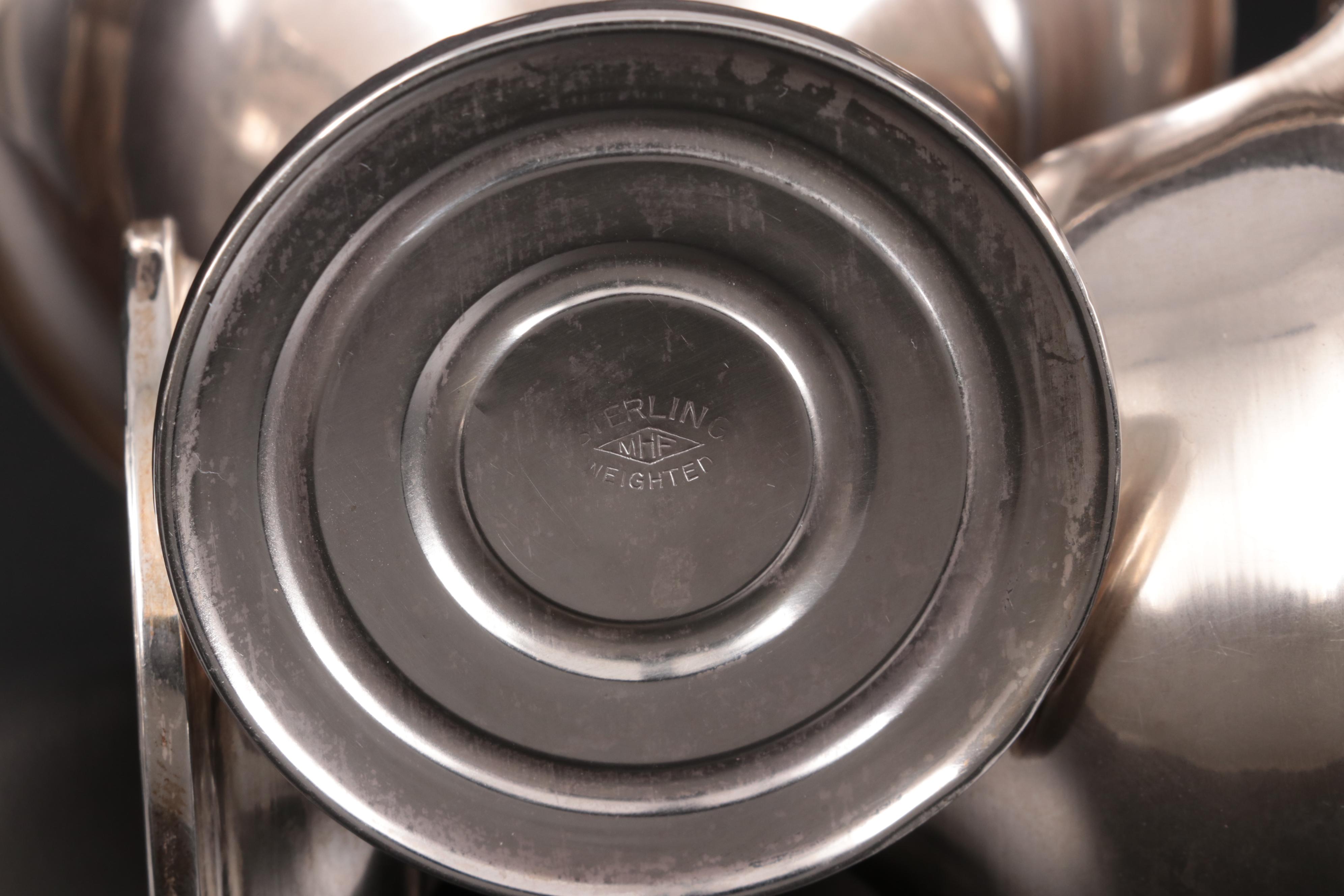 M. Fred Hirsch Sterling Silver Sherbet Cups with Preisner Sterling Candy Bowl