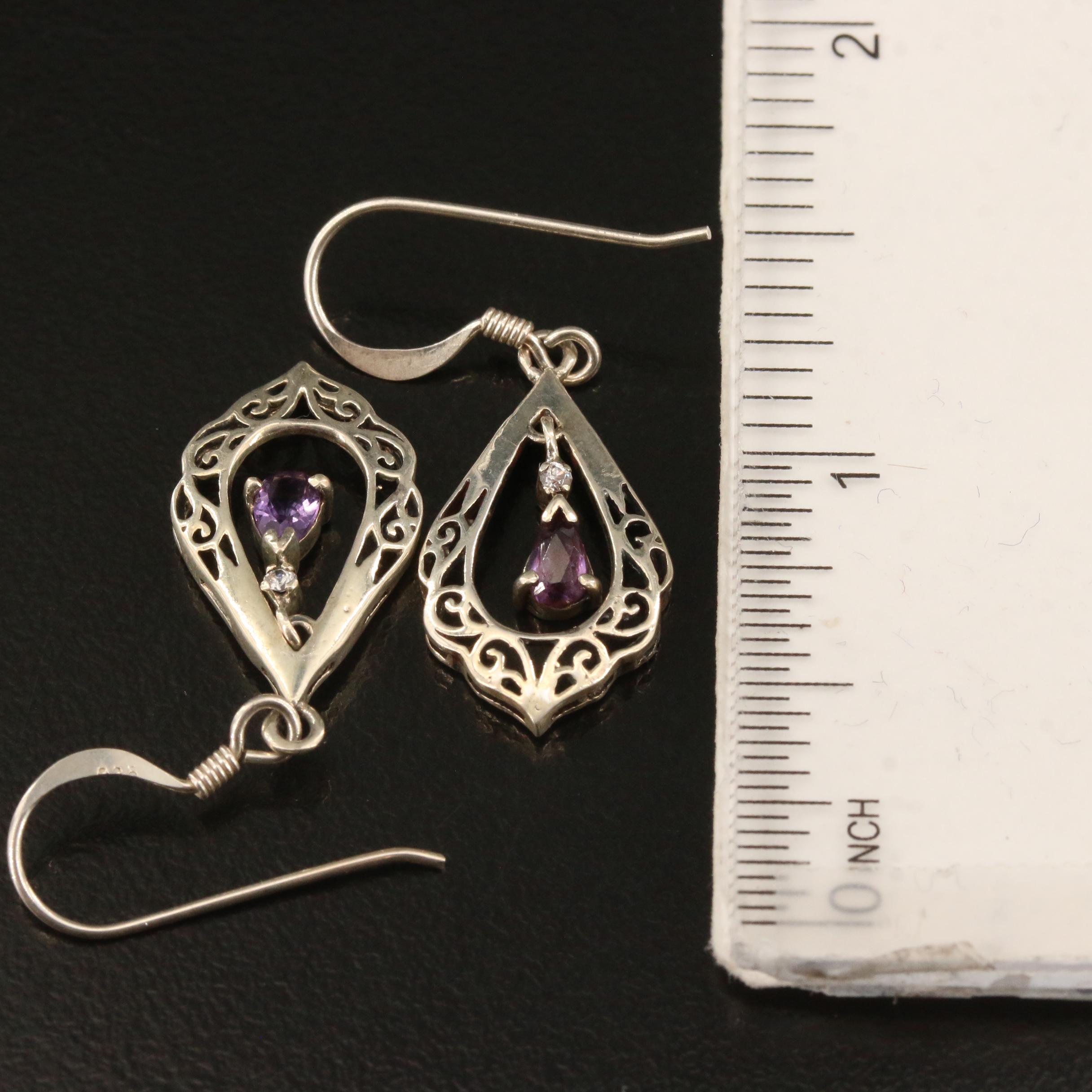 Sterling Dangle and Button Earrings Featuring Barse Quatrefoil Clip Earrings