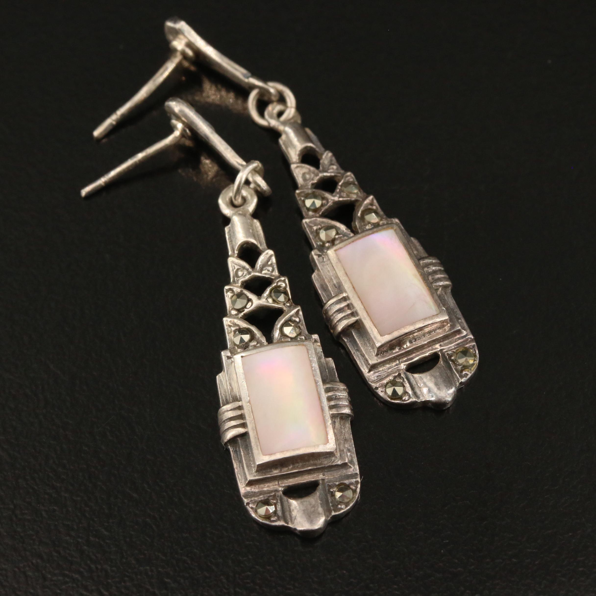 Sterling Dangle and Button Earrings Featuring Barse Quatrefoil Clip Earrings