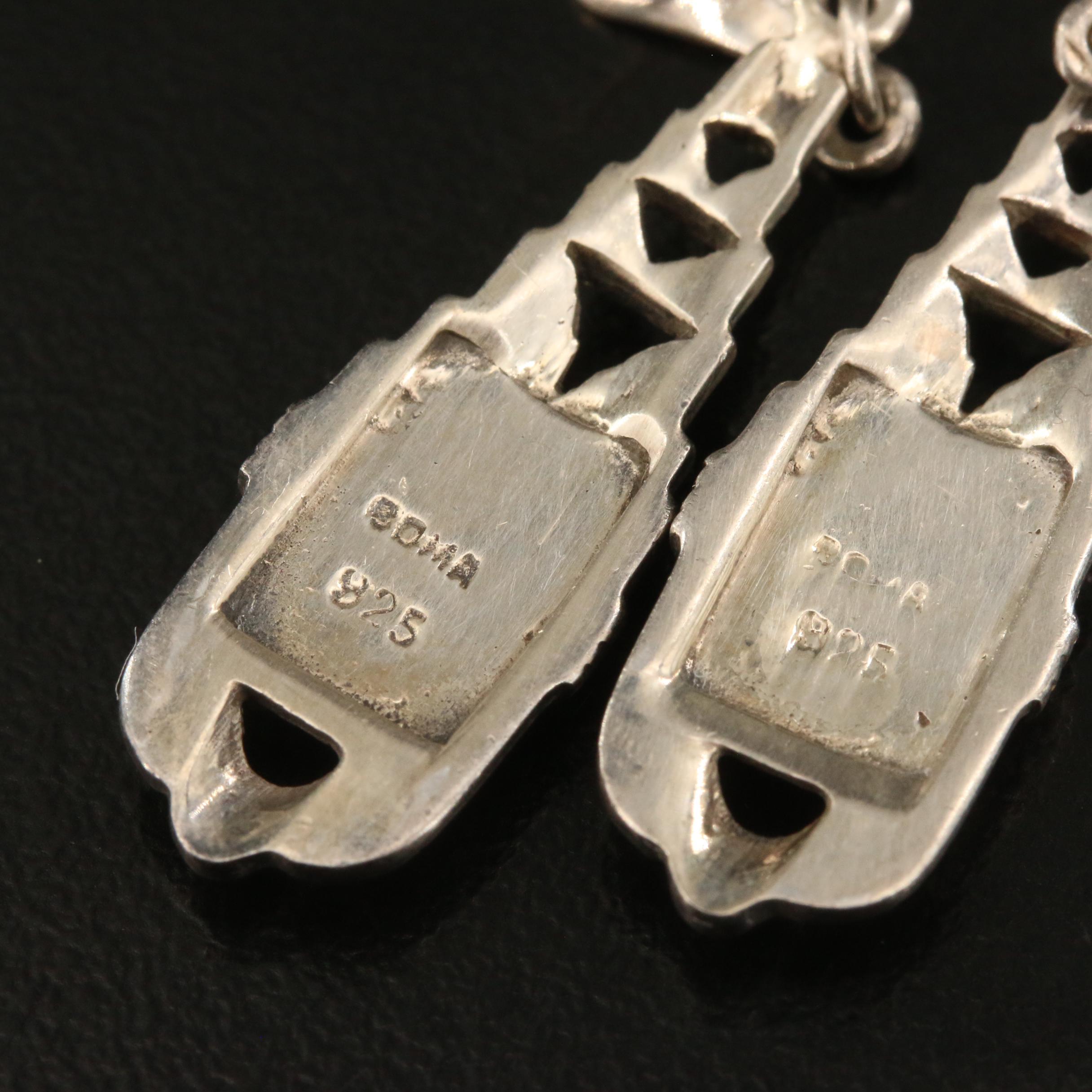 Sterling Dangle and Button Earrings Featuring Barse Quatrefoil Clip Earrings