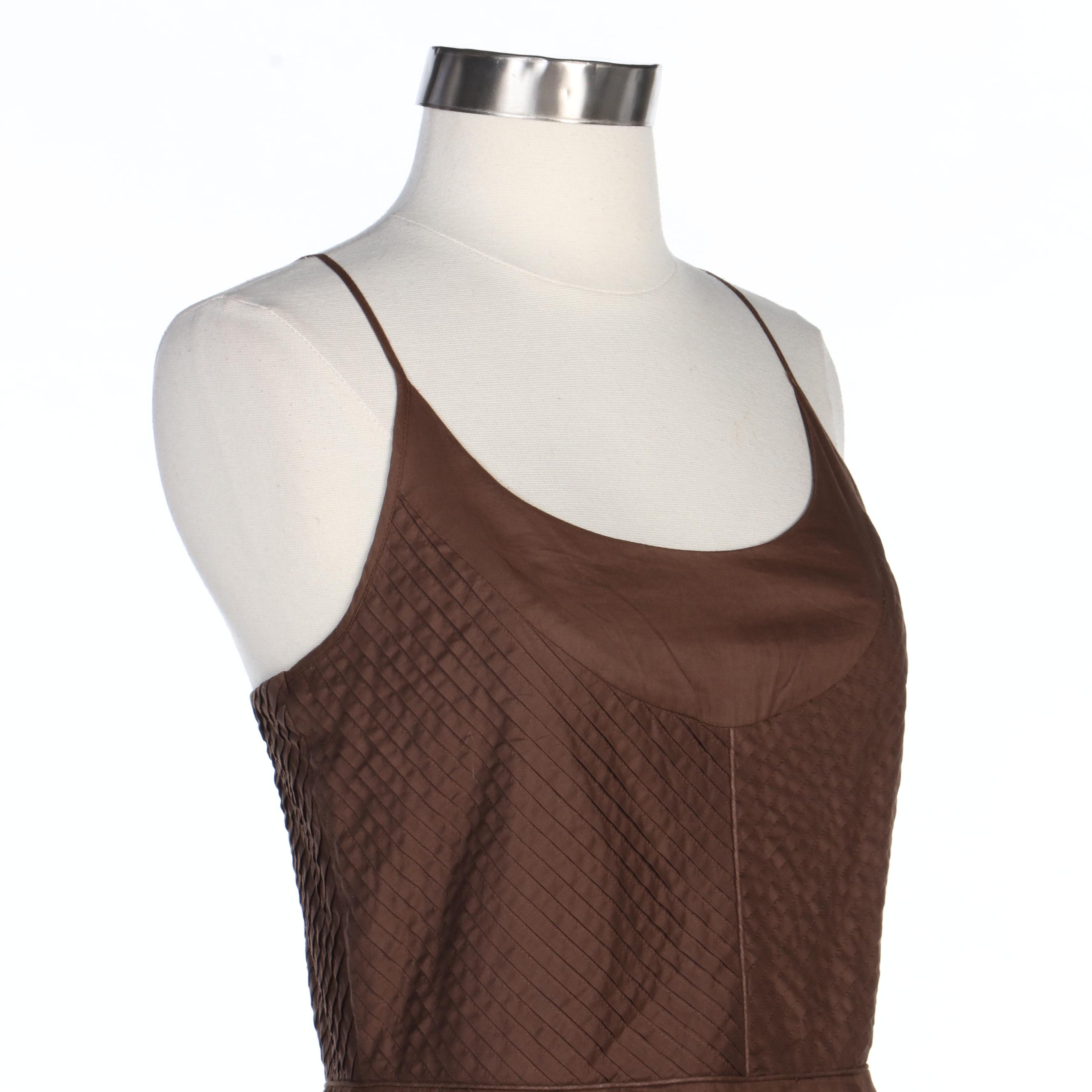 Tory Burch Brown Pleated Cotton Sleeveless Dress