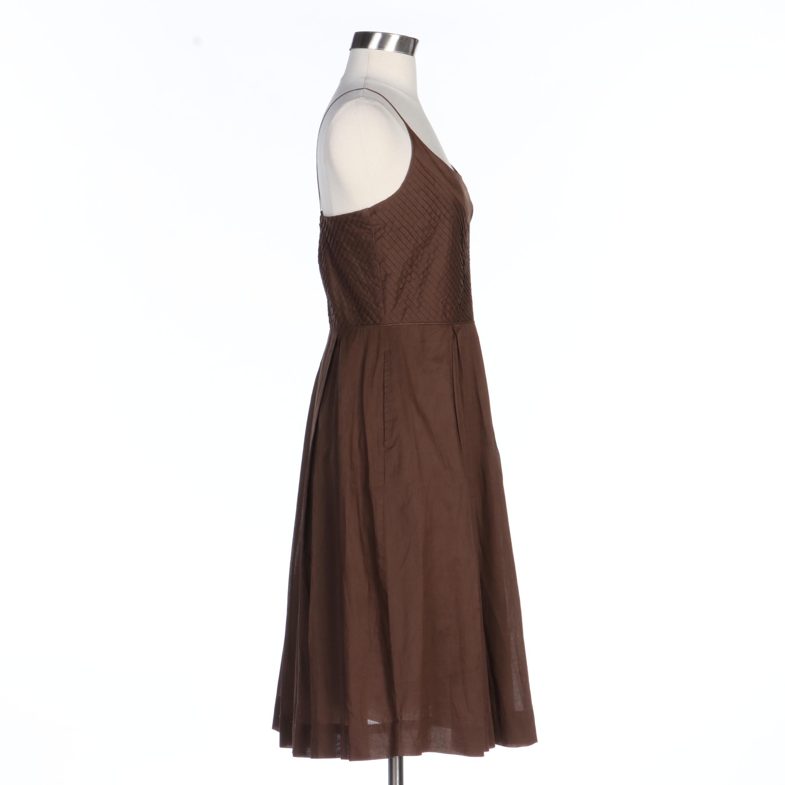 Tory Burch Brown Pleated Cotton Sleeveless Dress