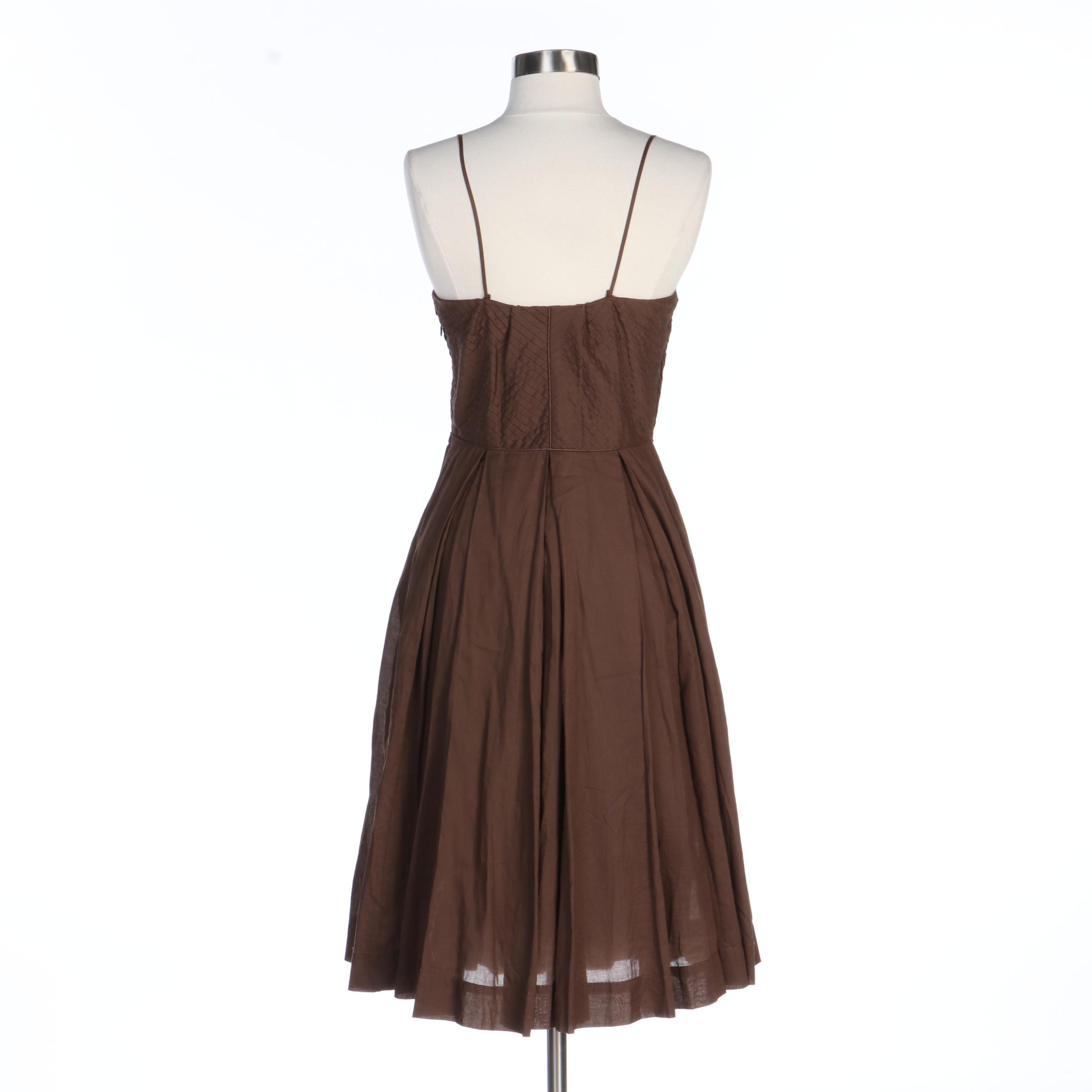 Tory Burch Brown Pleated Cotton Sleeveless Dress