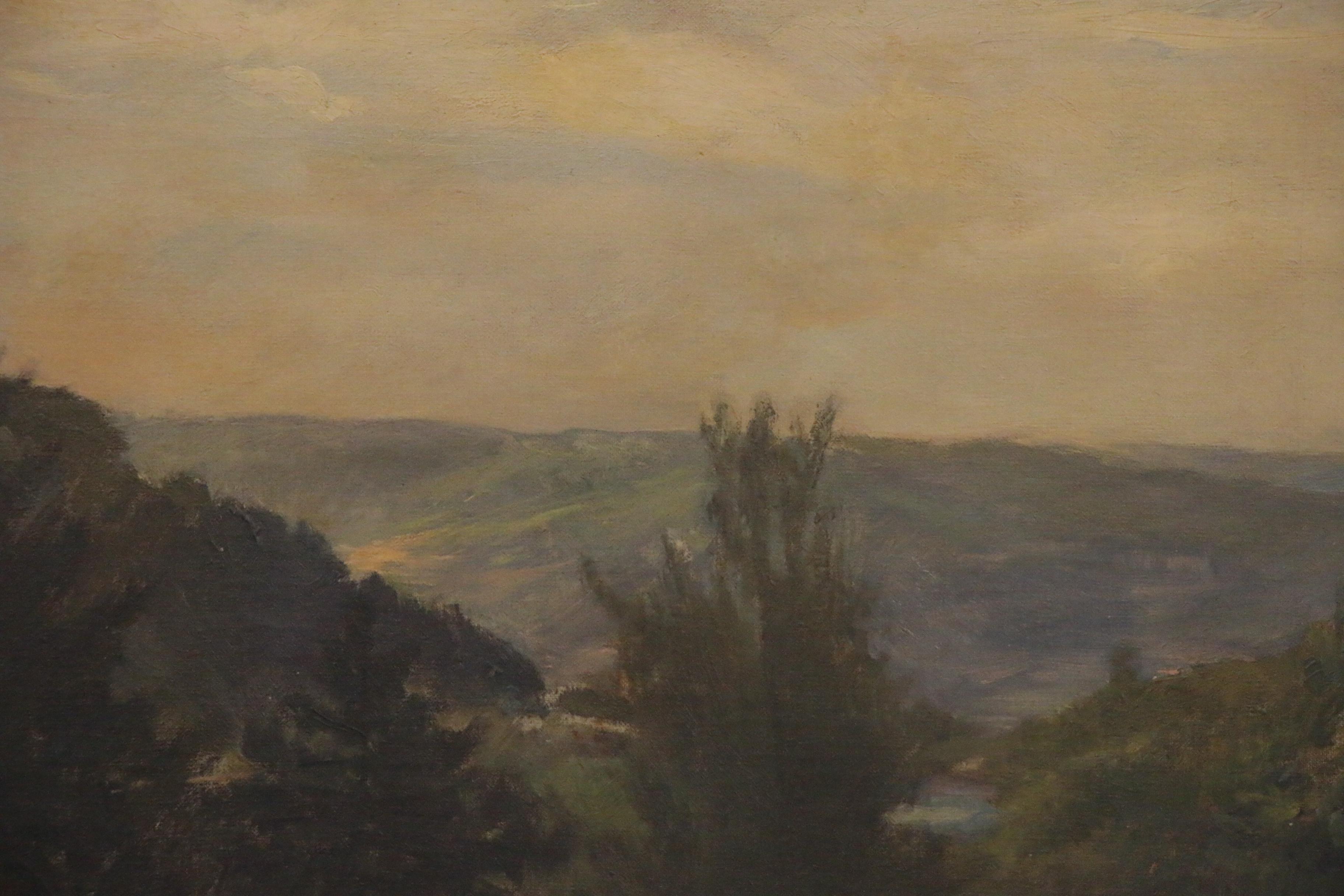 Caroline Augusta Lord Oil Landscape Painting of Valley View, Circa 1900