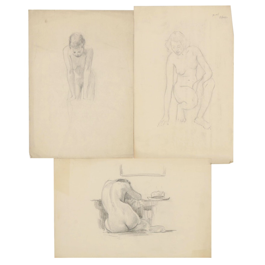 Paul Ashbrook Graphite Nude Drawings, Early 20th Century