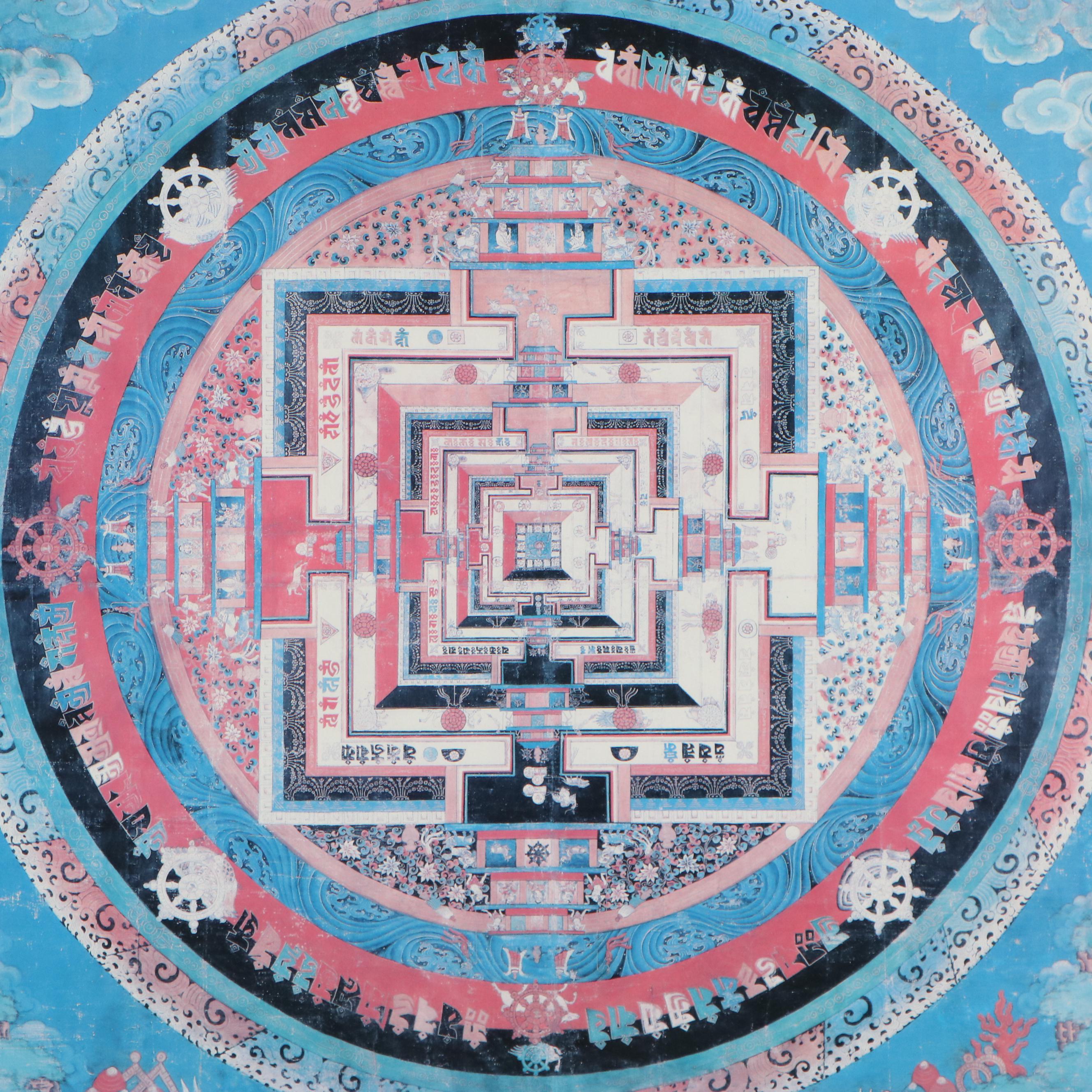 Offset Lithograph of Kalachakra Mandala Thangka, Late 20th Century