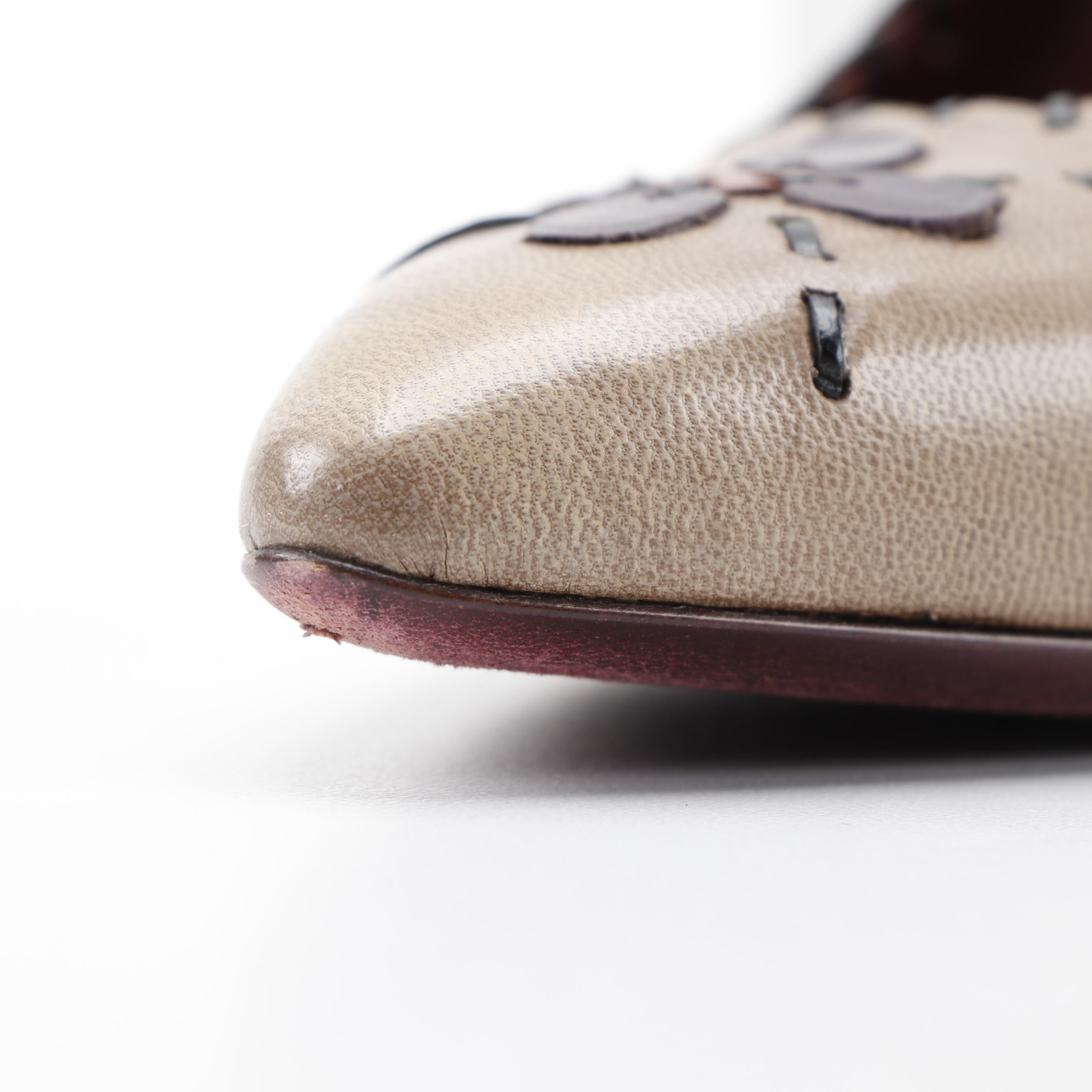 Prada Leather Pointed Toe Pumps with Leather Appliqué and Stitching Accents