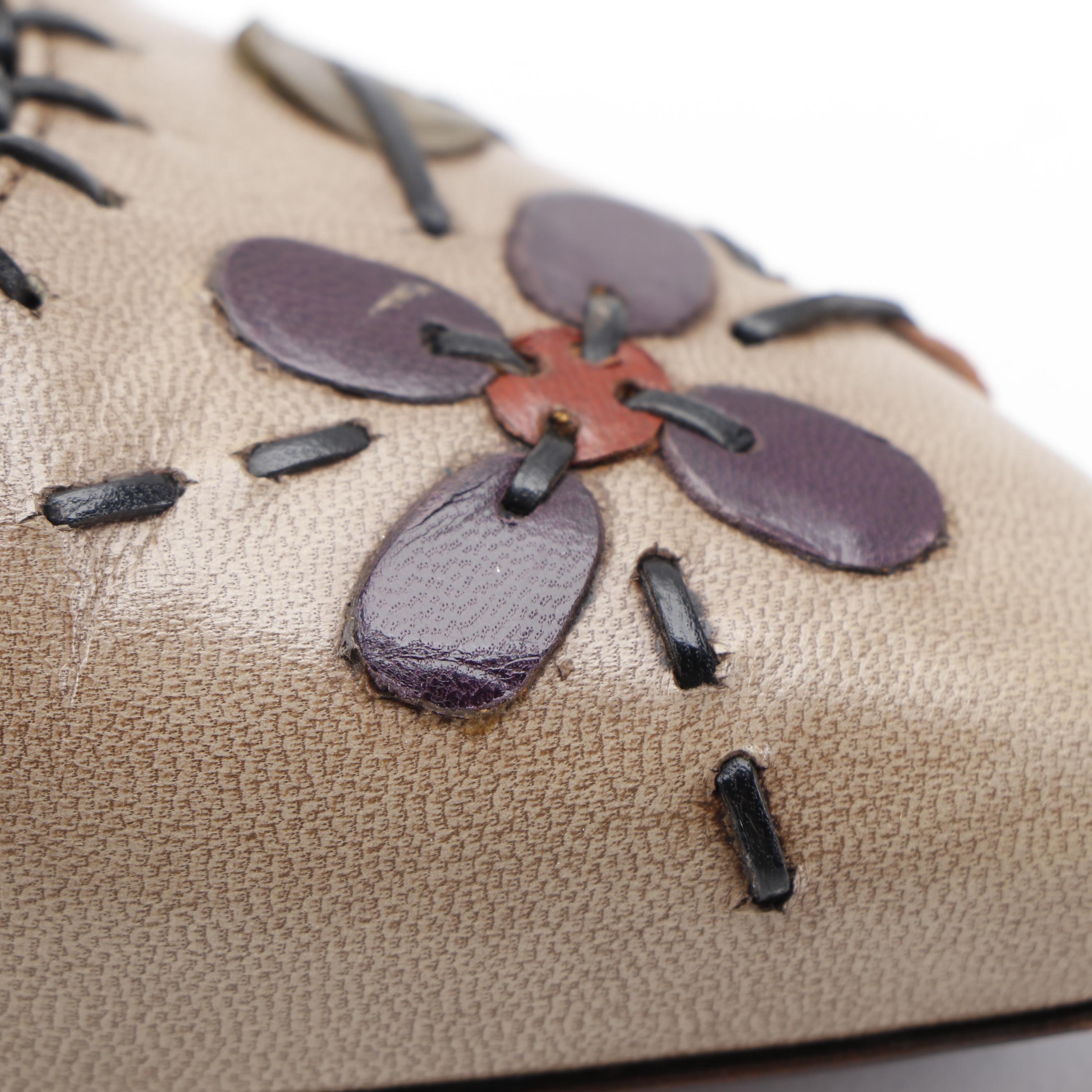 Prada Leather Pointed Toe Pumps with Leather Appliqué and Stitching Accents