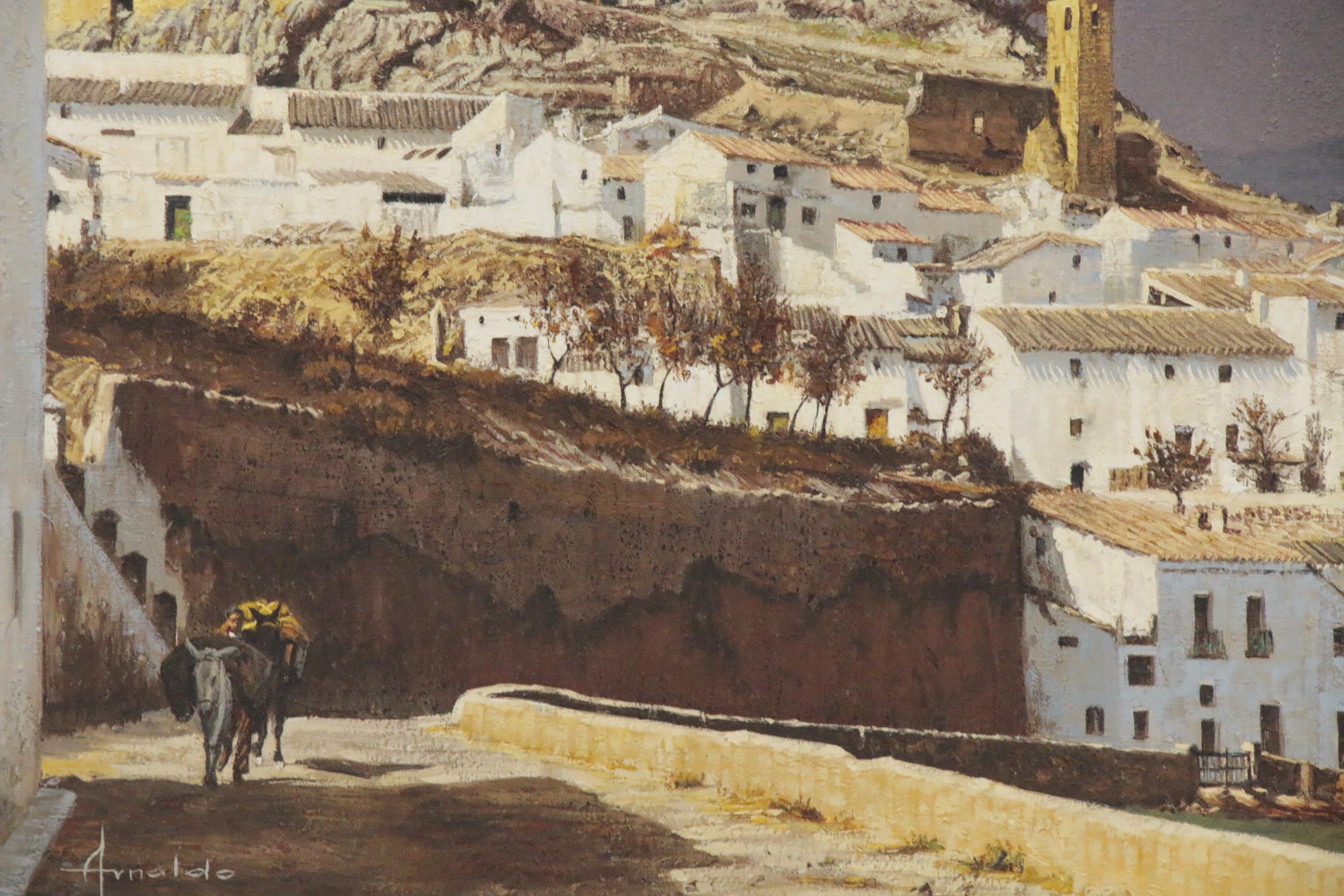 Arnaldo Curia Santos Oil Painting of Mediterranean Scene, Late 20th Century