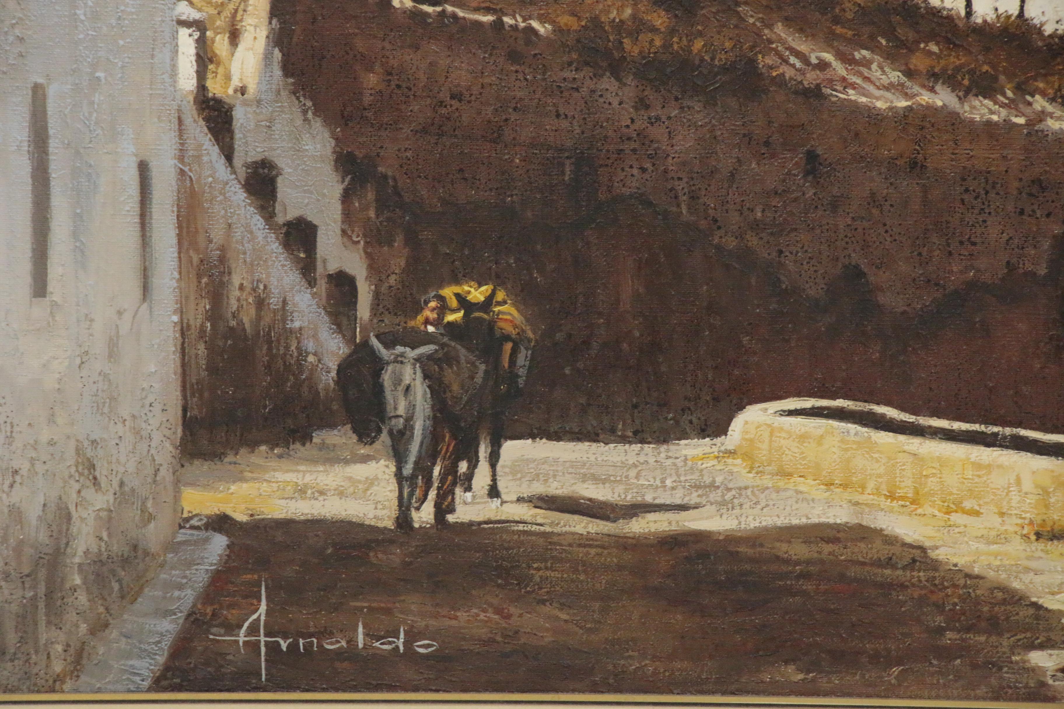 Arnaldo Curia Santos Oil Painting of Mediterranean Scene, Late 20th Century