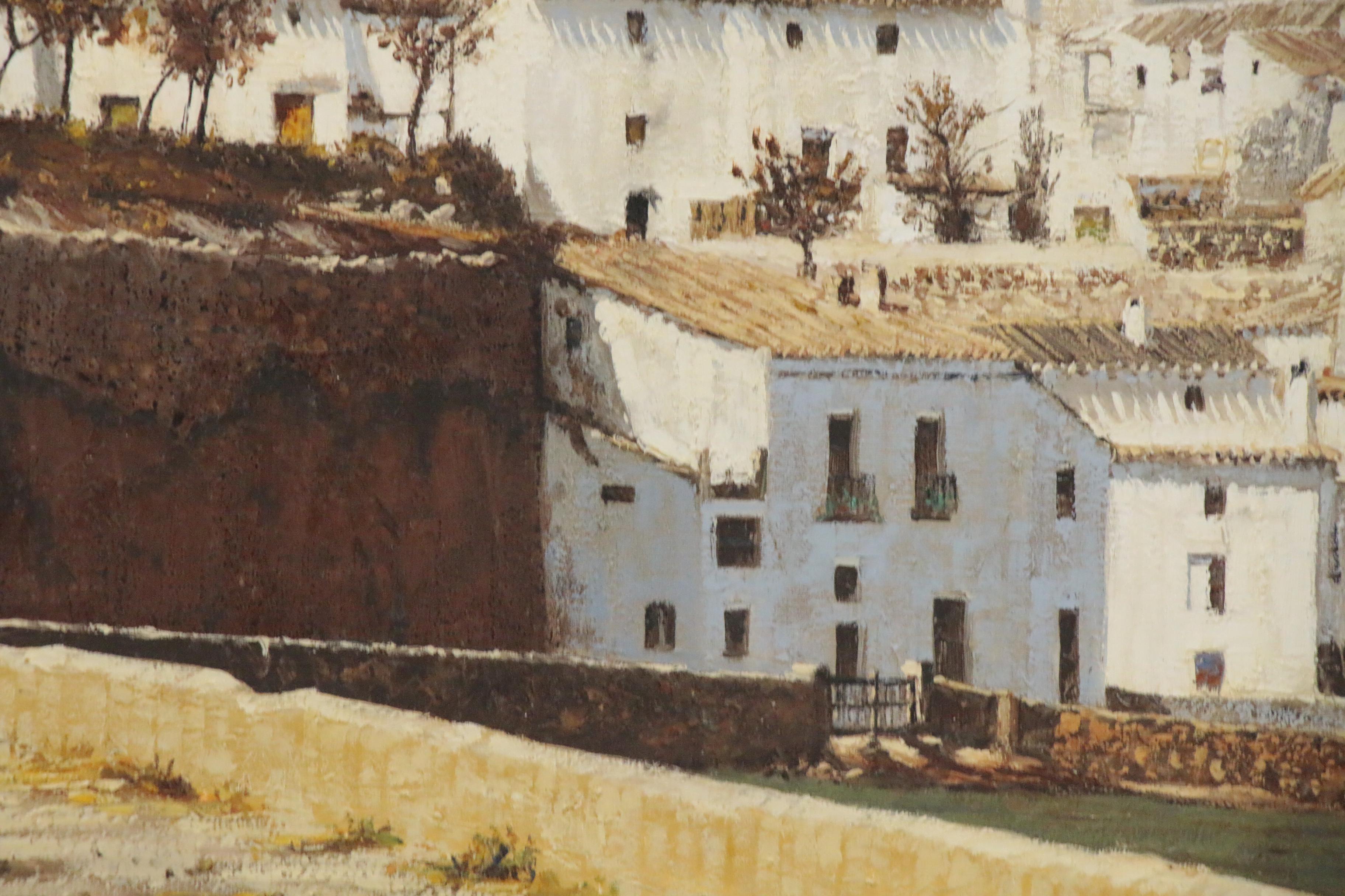 Arnaldo Curia Santos Oil Painting of Mediterranean Scene, Late 20th Century