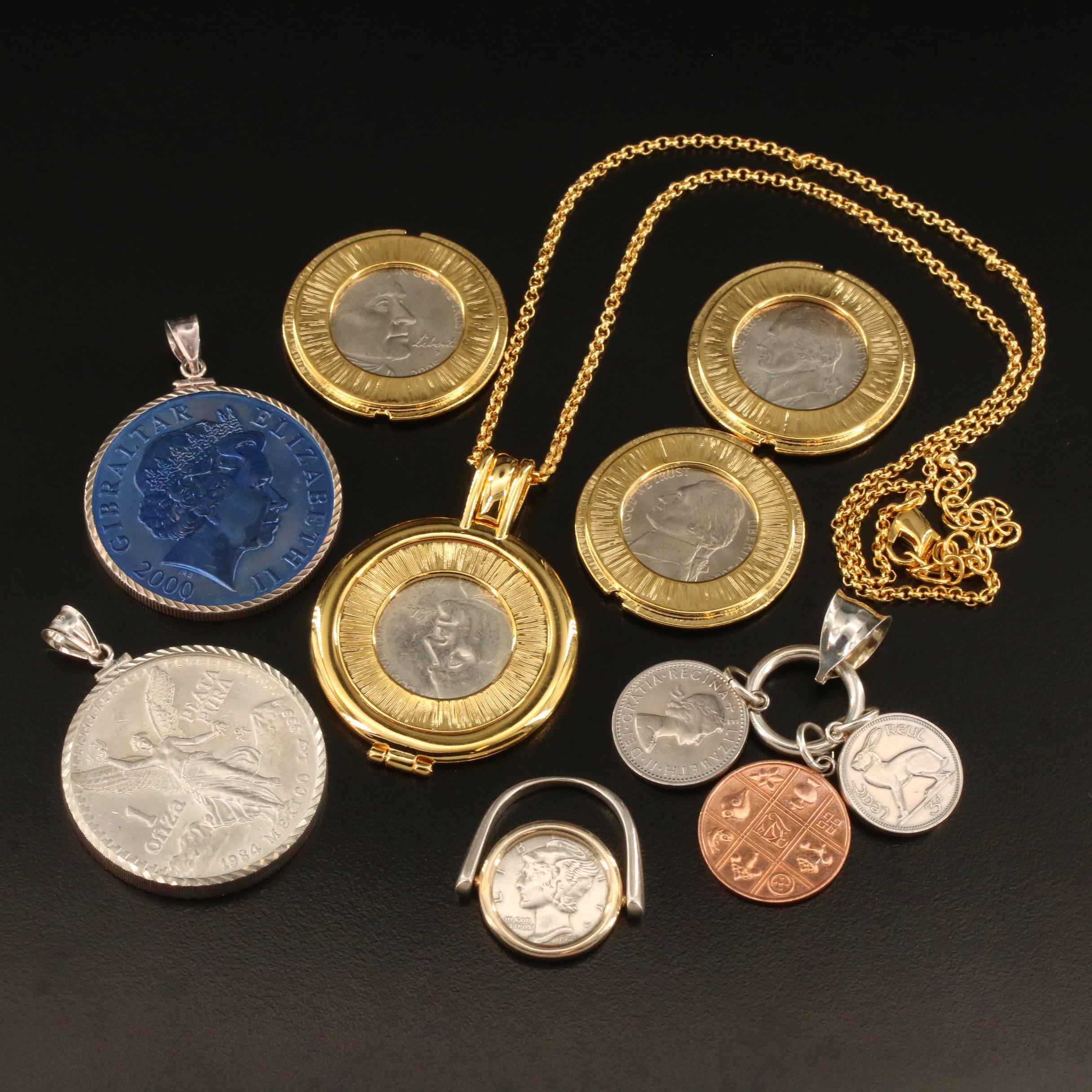 Coin Jewelry Featuring Ring and Necklace with Interchangeable Pendants
