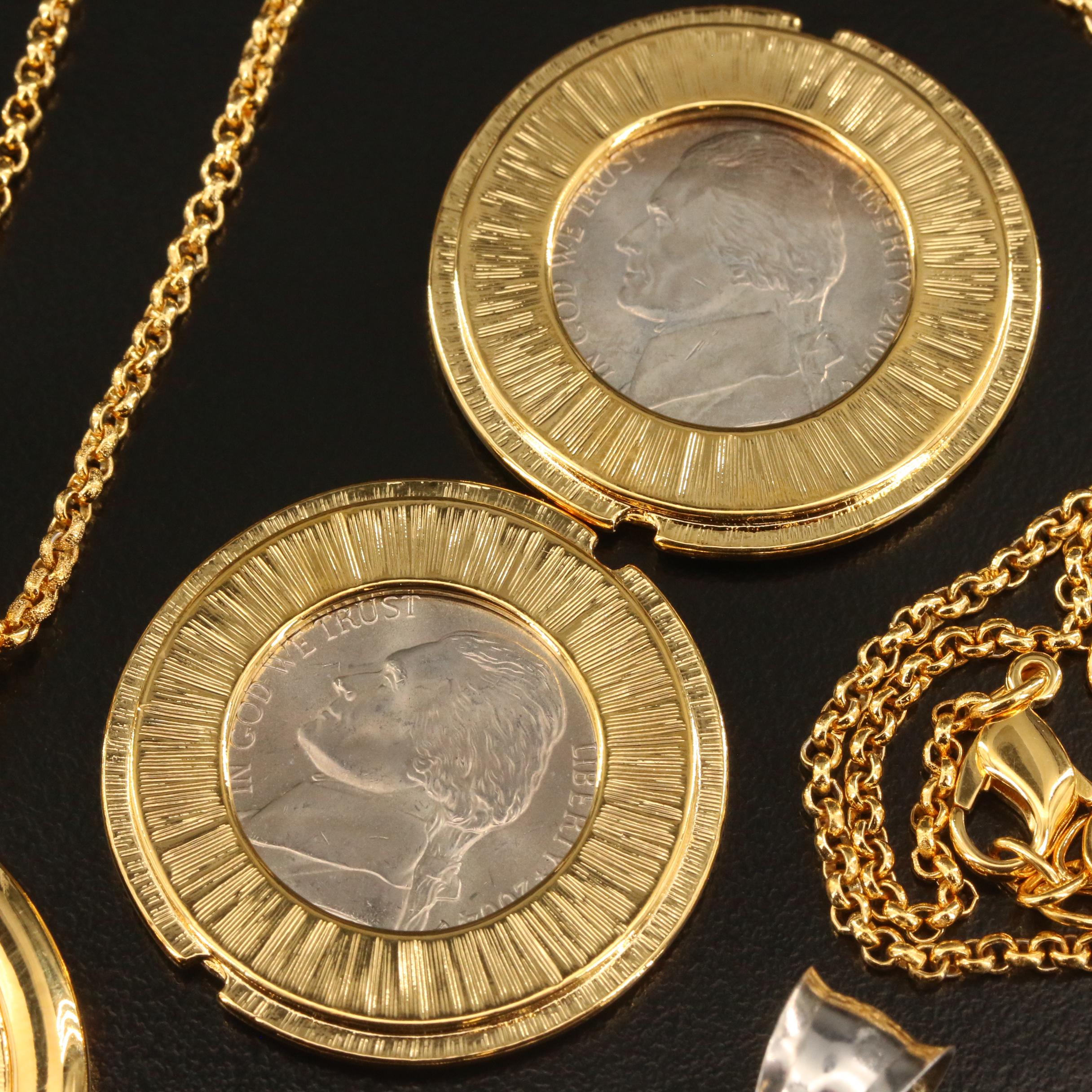 Coin Jewelry Featuring Ring and Necklace with Interchangeable Pendants