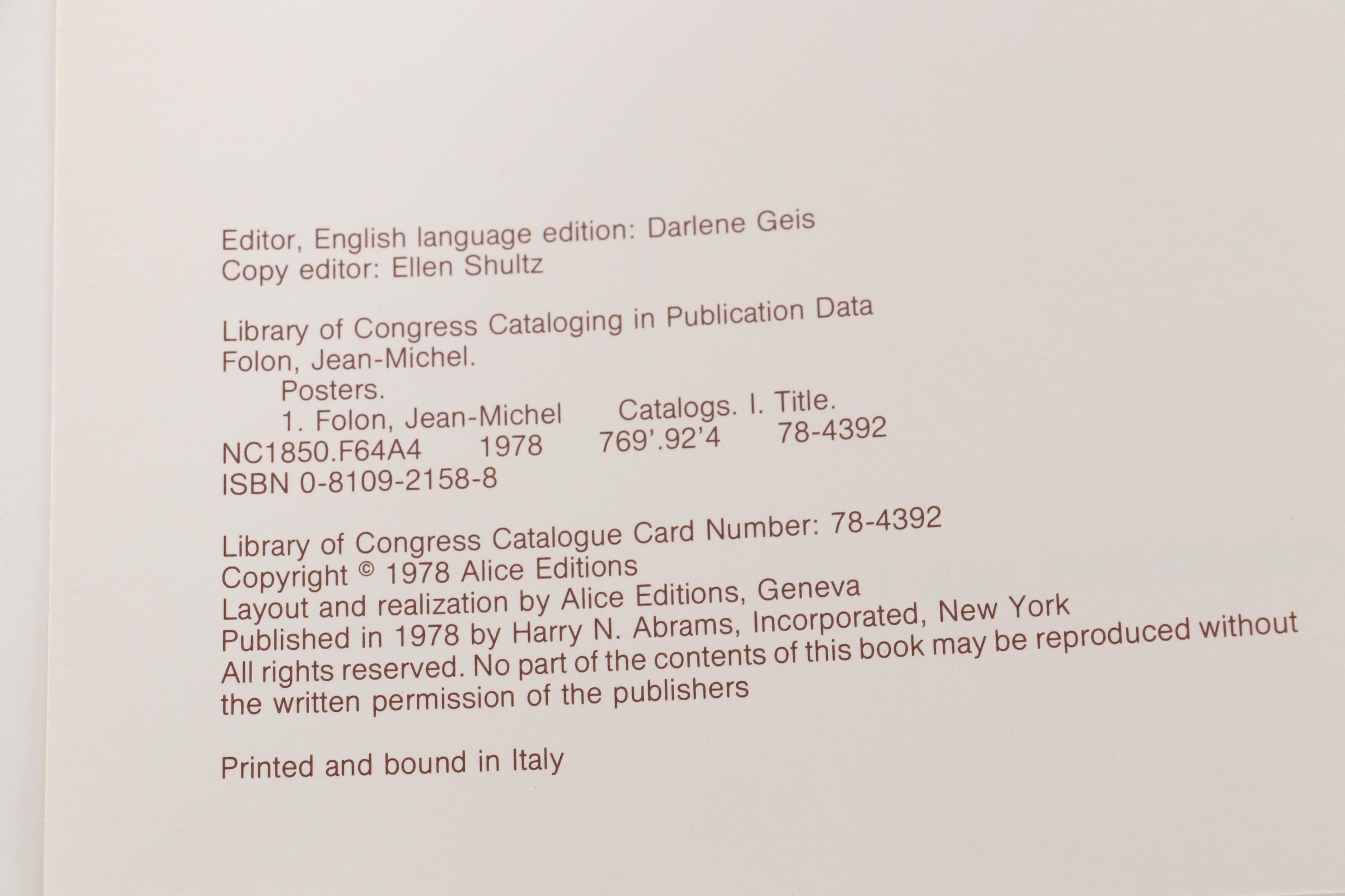 First Edition "Posters by Folon" Art Catalogue by Jean-Michel Folon, 1978