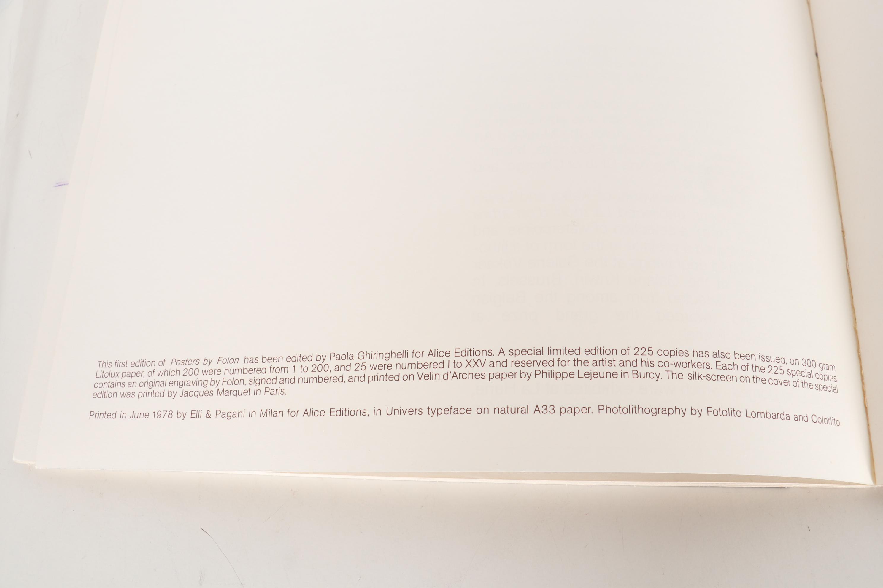First Edition "Posters by Folon" Art Catalogue by Jean-Michel Folon, 1978