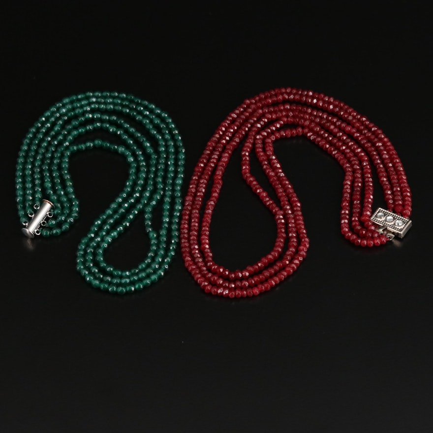 Quartz and Rhinestone Multi-Strand Beaded Necklaces