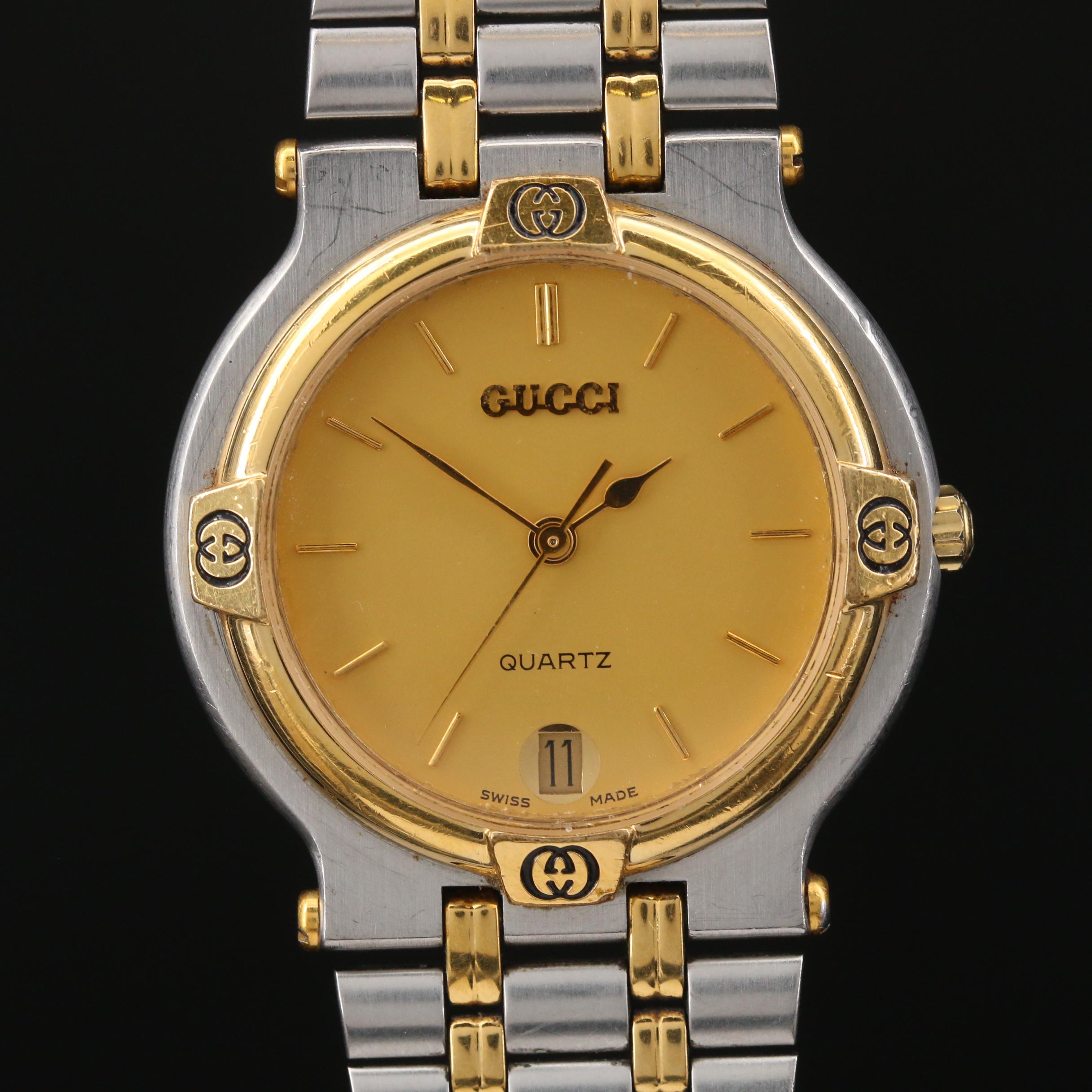Vintage Gucci 9000M Two Tone Stainless Steel Quartz Watch