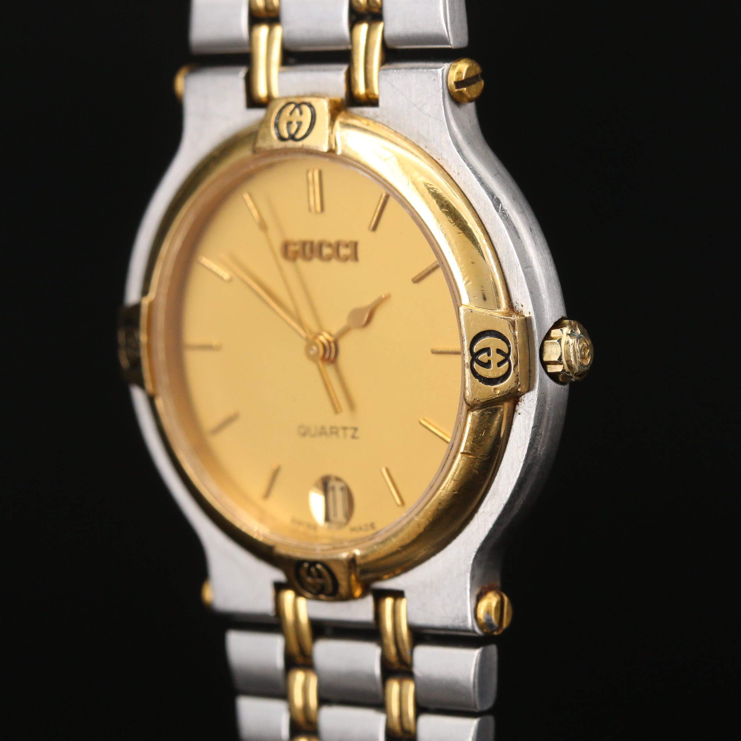 Vintage Gucci 9000M Two Tone Stainless Steel Quartz Watch