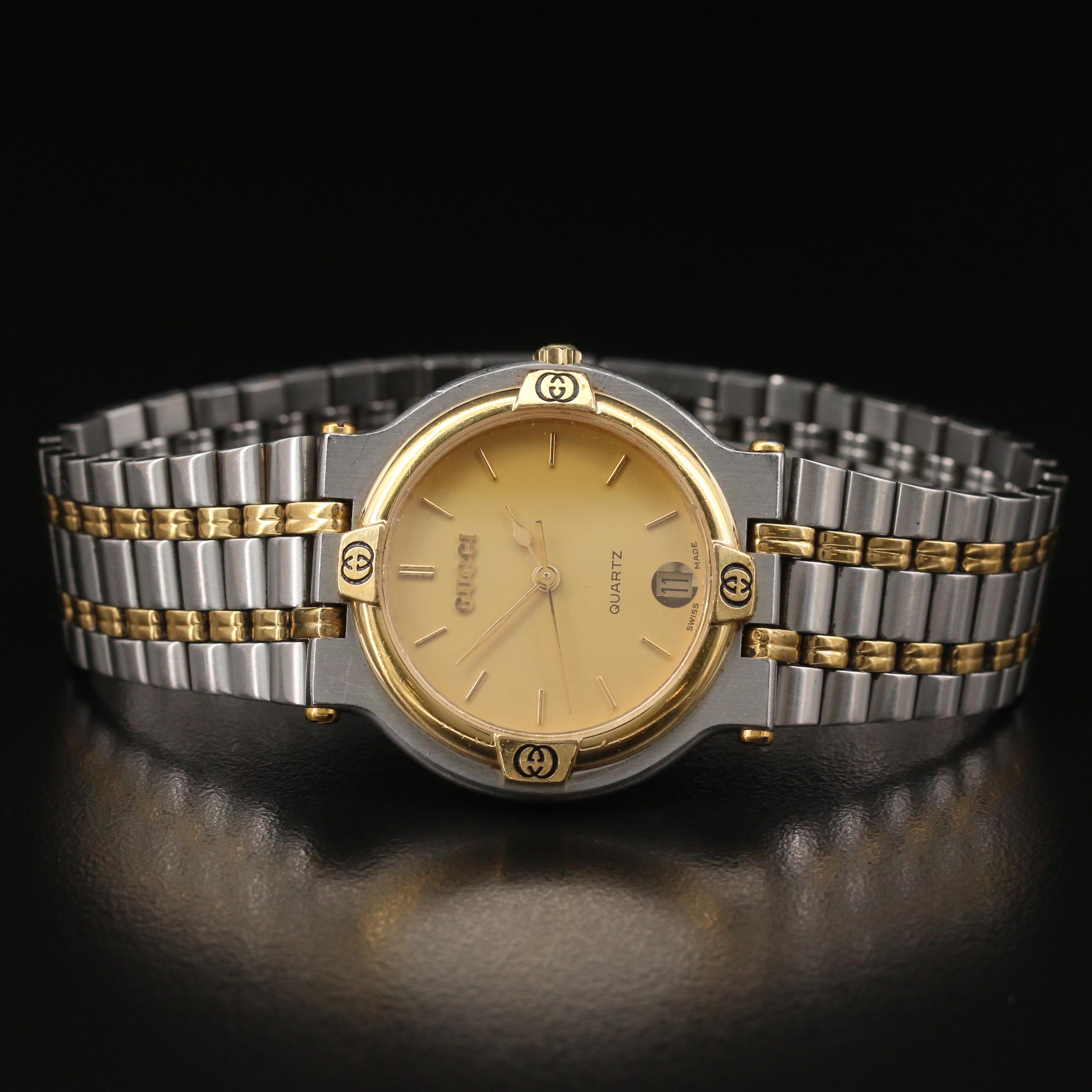 Vintage Gucci 9000M Two Tone Stainless Steel Quartz Watch