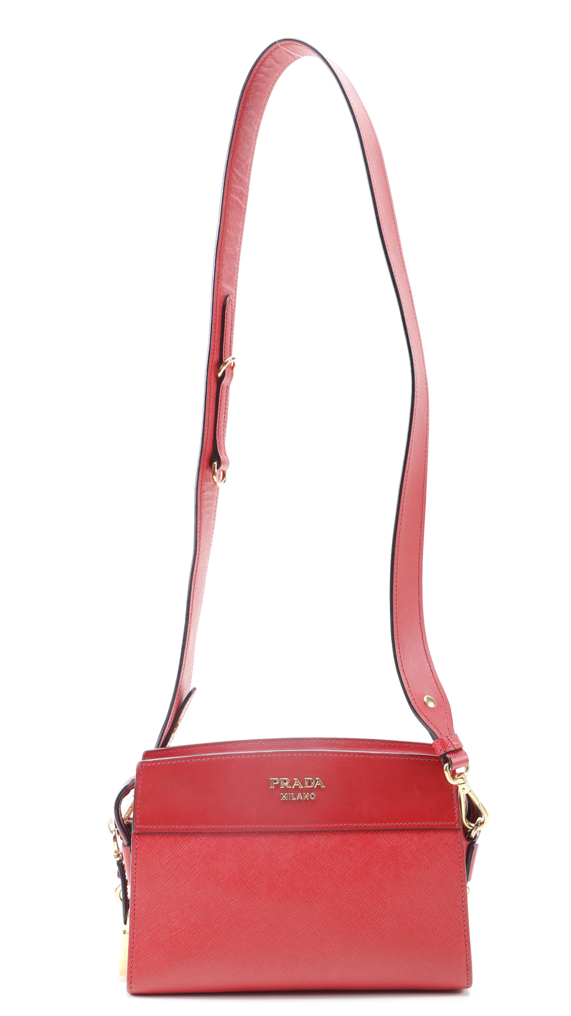 Prada Esplanade Crossbody Bag in Red Saffiano and Smooth Leather