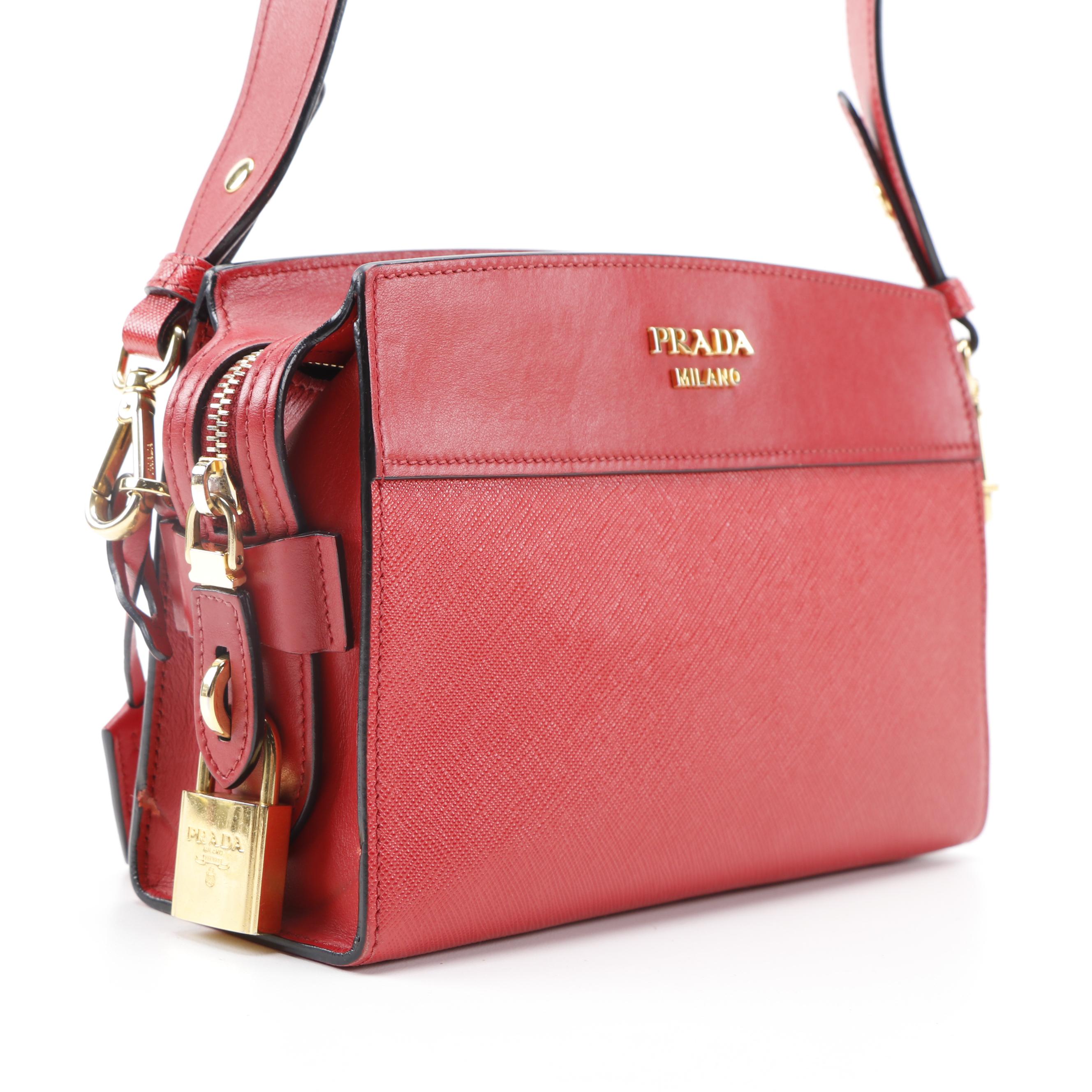 Prada Esplanade Crossbody Bag in Red Saffiano and Smooth Leather