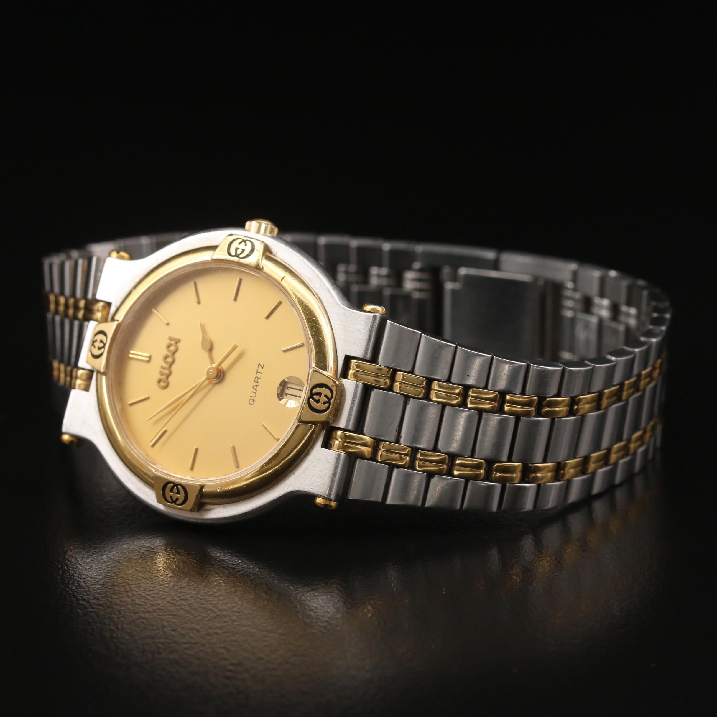 Vintage Gucci 9000M Two Tone Stainless Steel Quartz Watch
