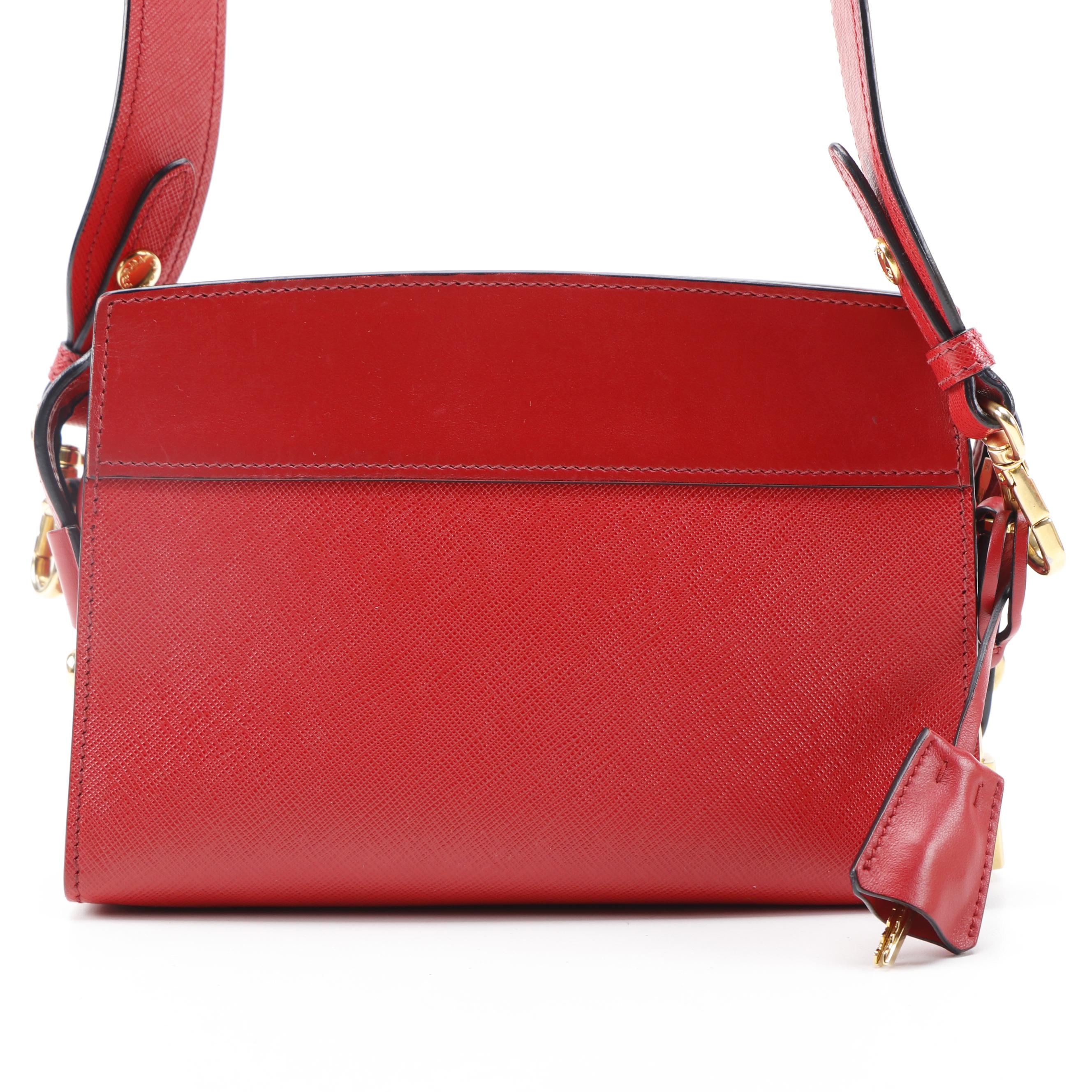Prada Esplanade Crossbody Bag in Red Saffiano and Smooth Leather