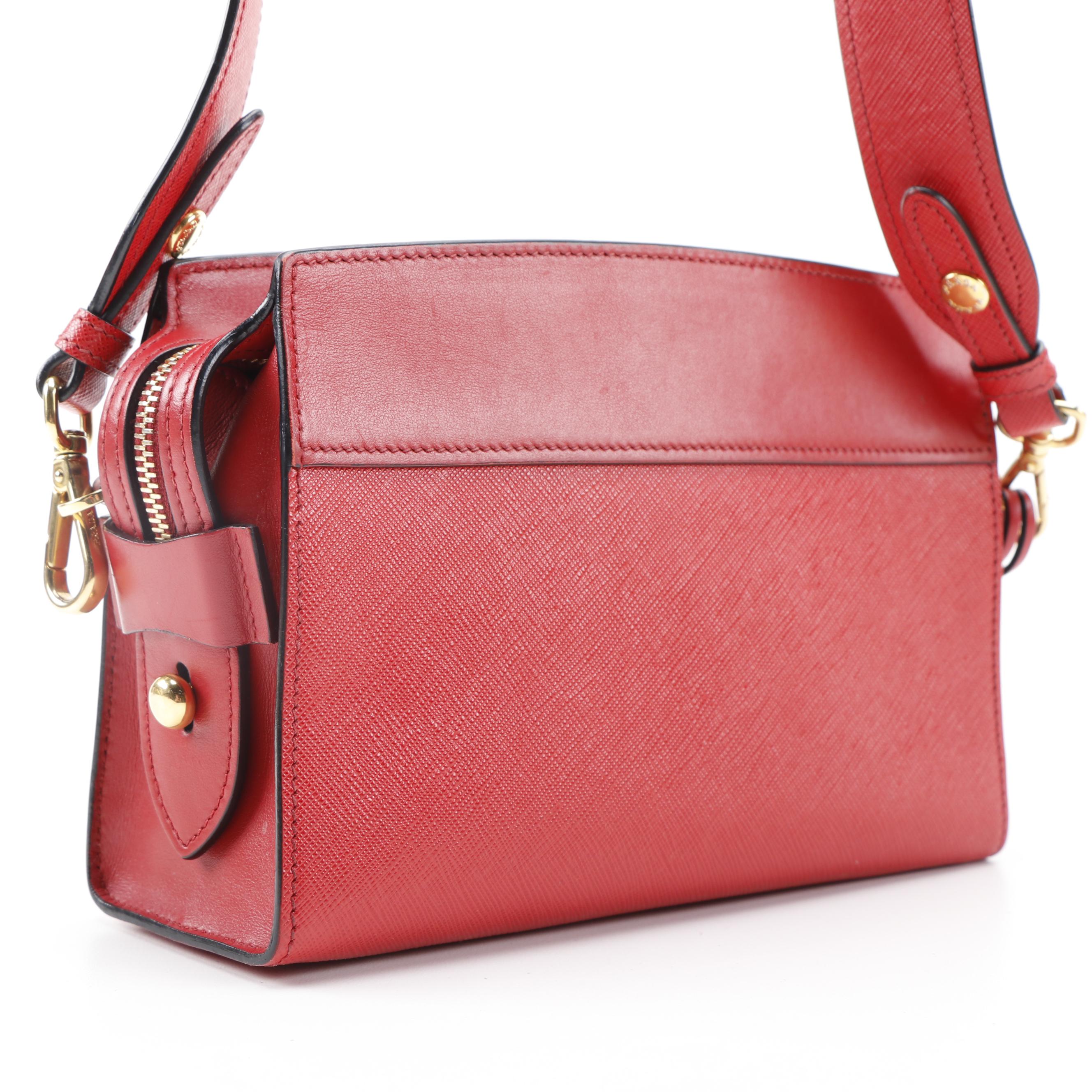 Prada Esplanade Crossbody Bag in Red Saffiano and Smooth Leather