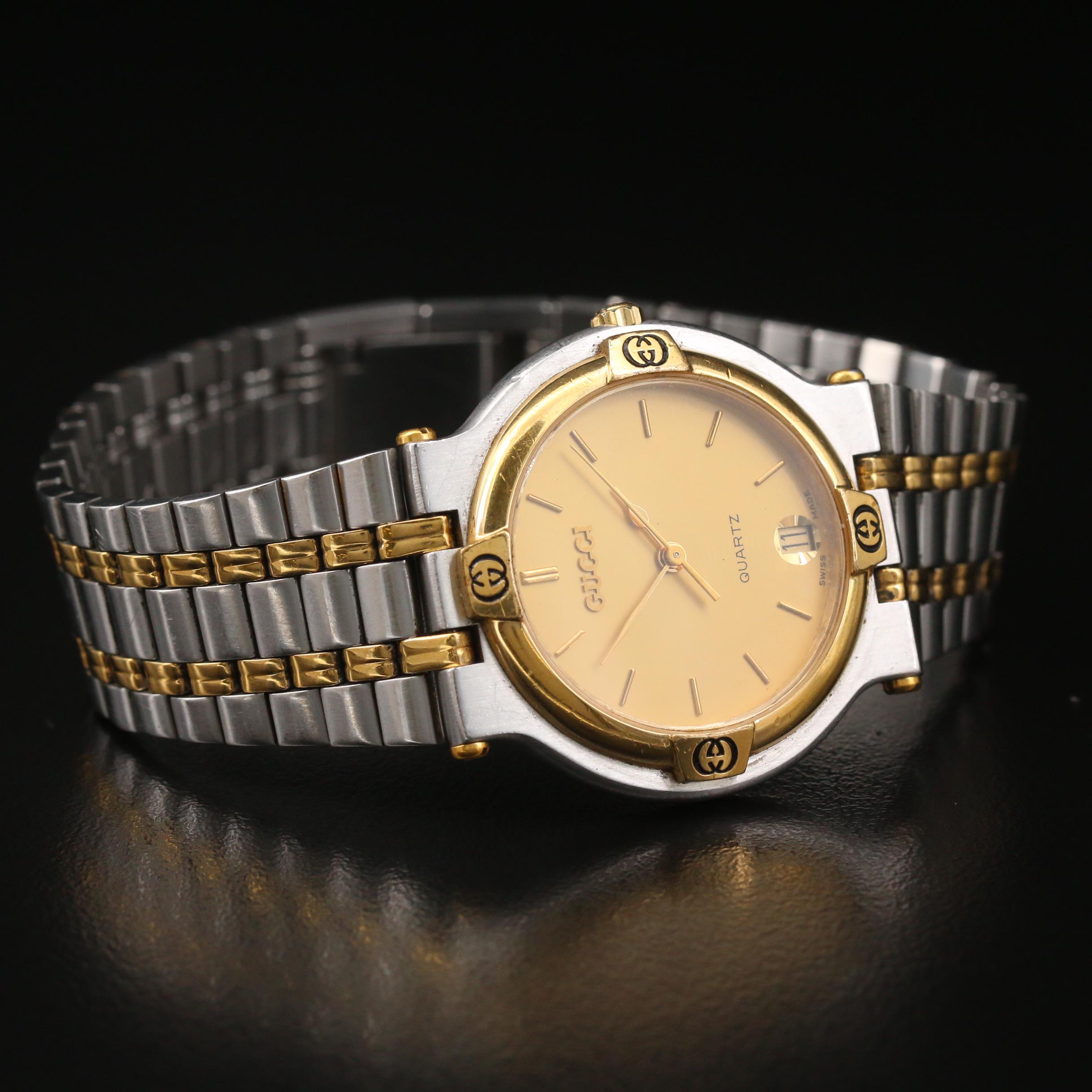 Vintage Gucci 9000M Two Tone Stainless Steel Quartz Watch