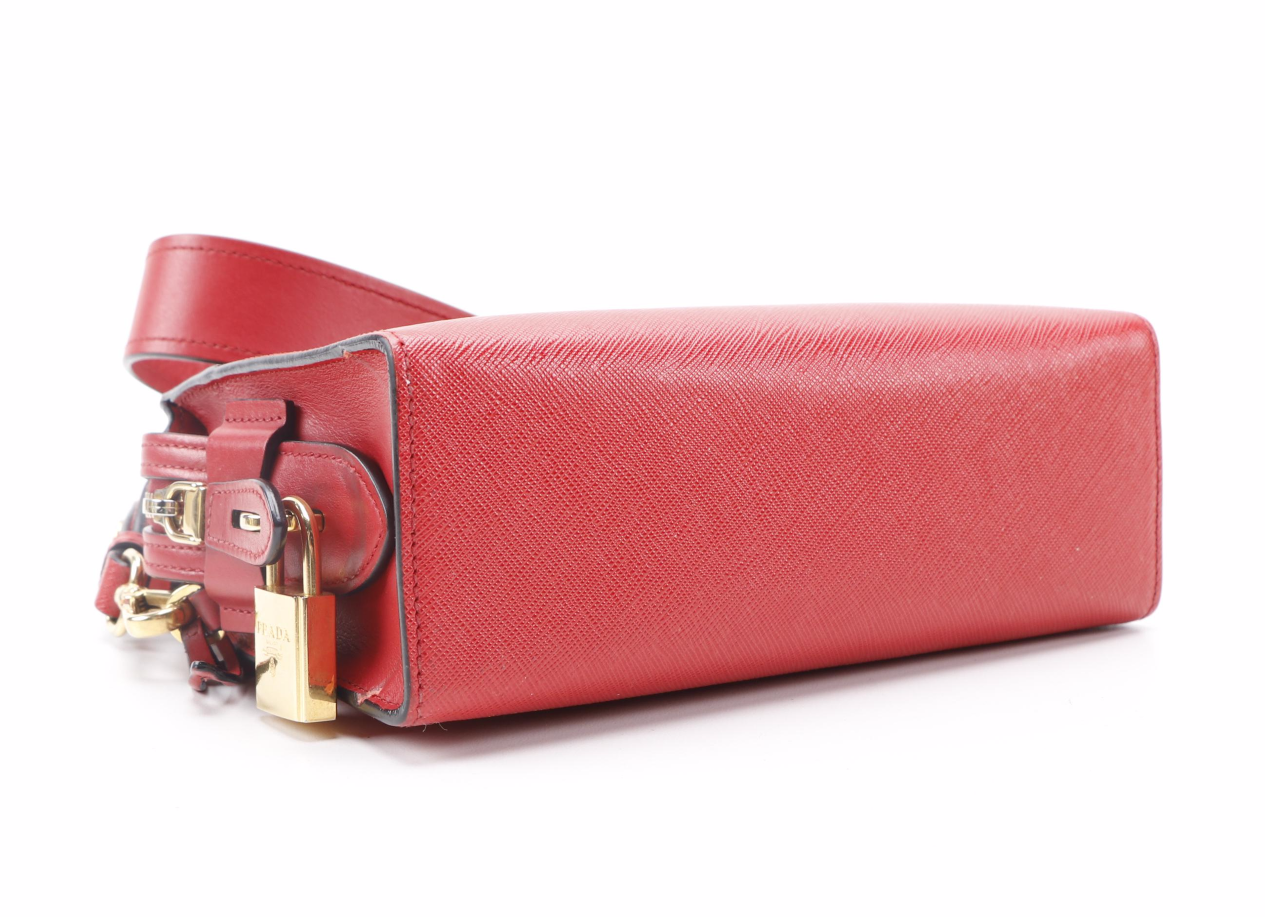 Prada Esplanade Crossbody Bag in Red Saffiano and Smooth Leather