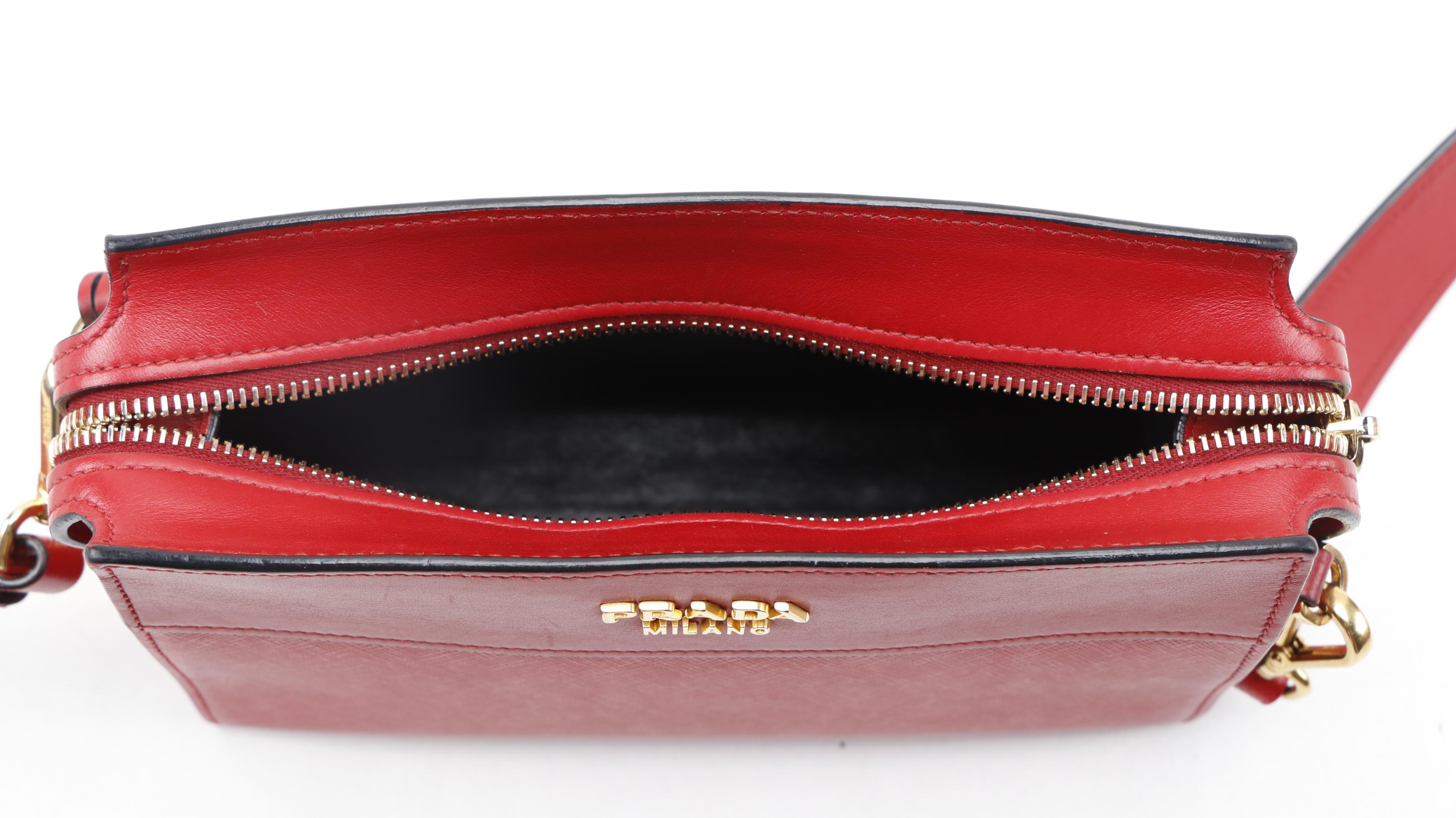 Prada Esplanade Crossbody Bag in Red Saffiano and Smooth Leather