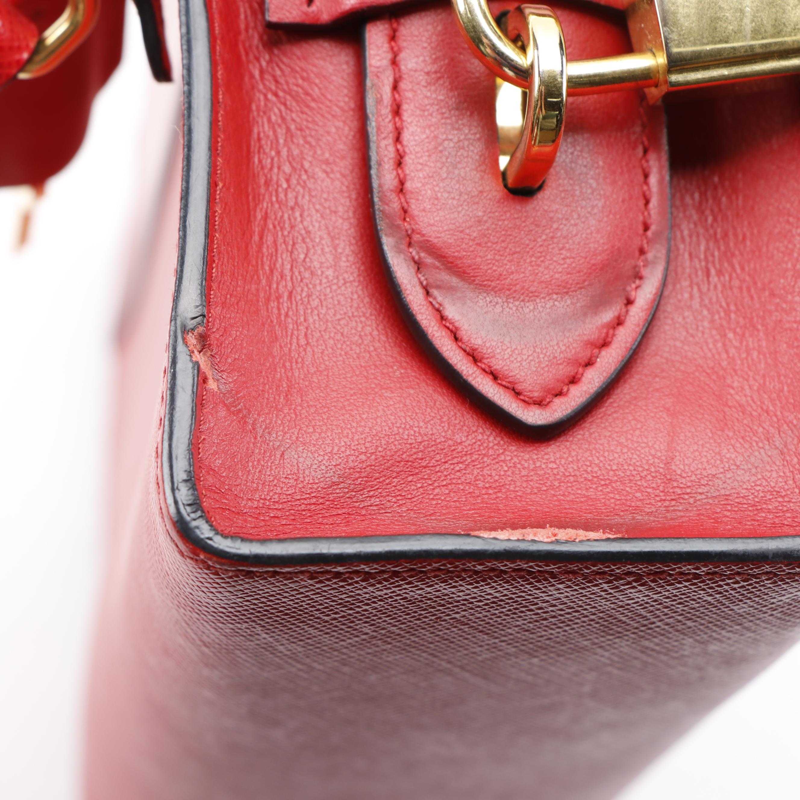 Prada Esplanade Crossbody Bag in Red Saffiano and Smooth Leather