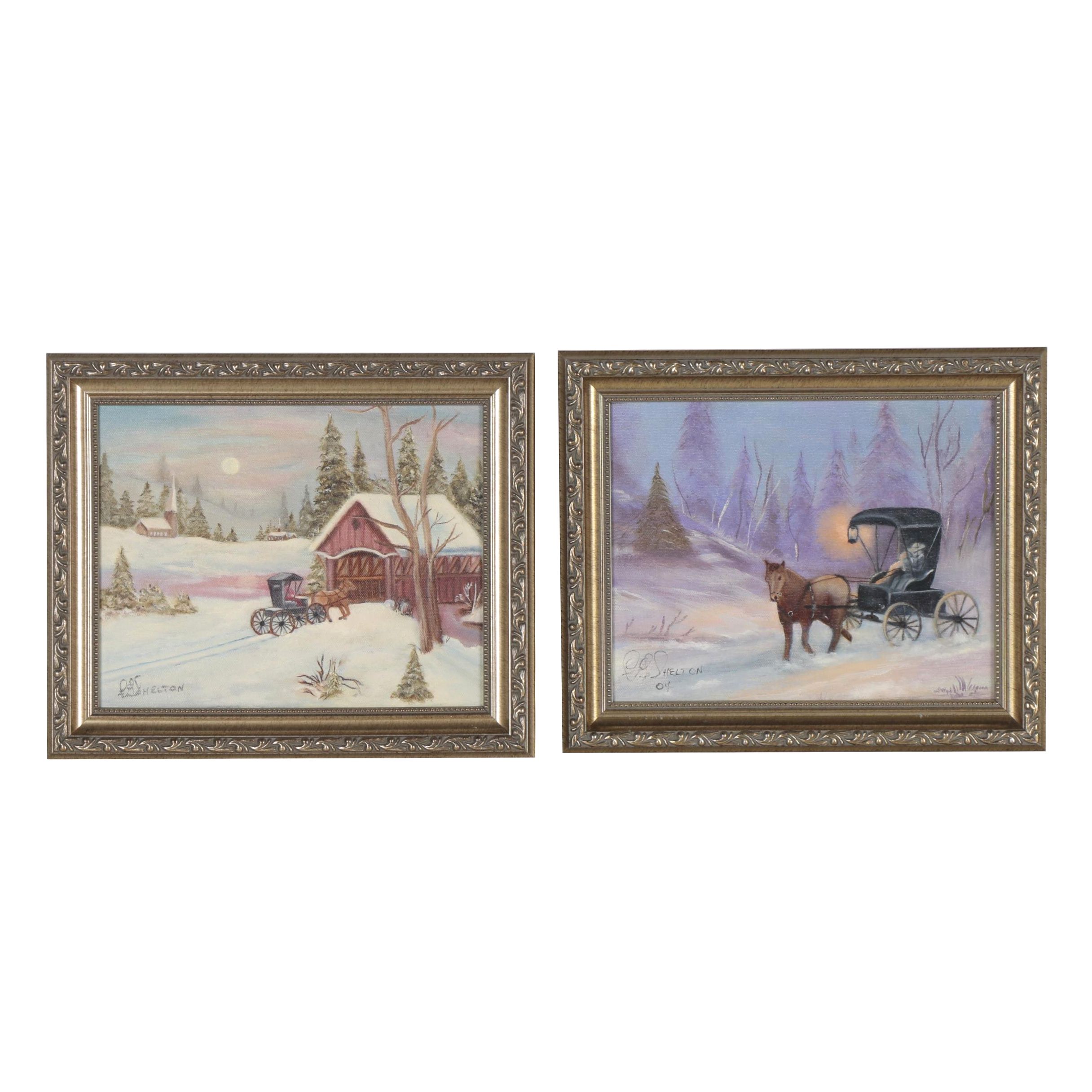 Frank Shelton Winter Scene Oil Paintings after Jackie Claflin, 21st Century