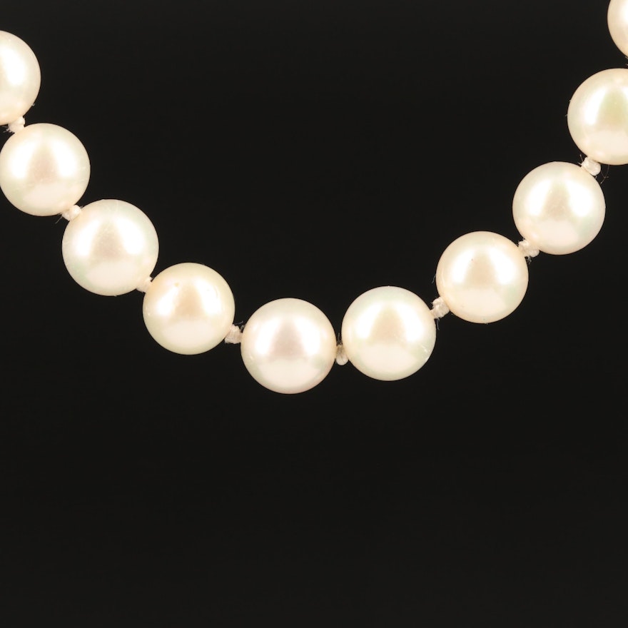 Single Strand Knotted Pearl Necklace with 14K Clasp