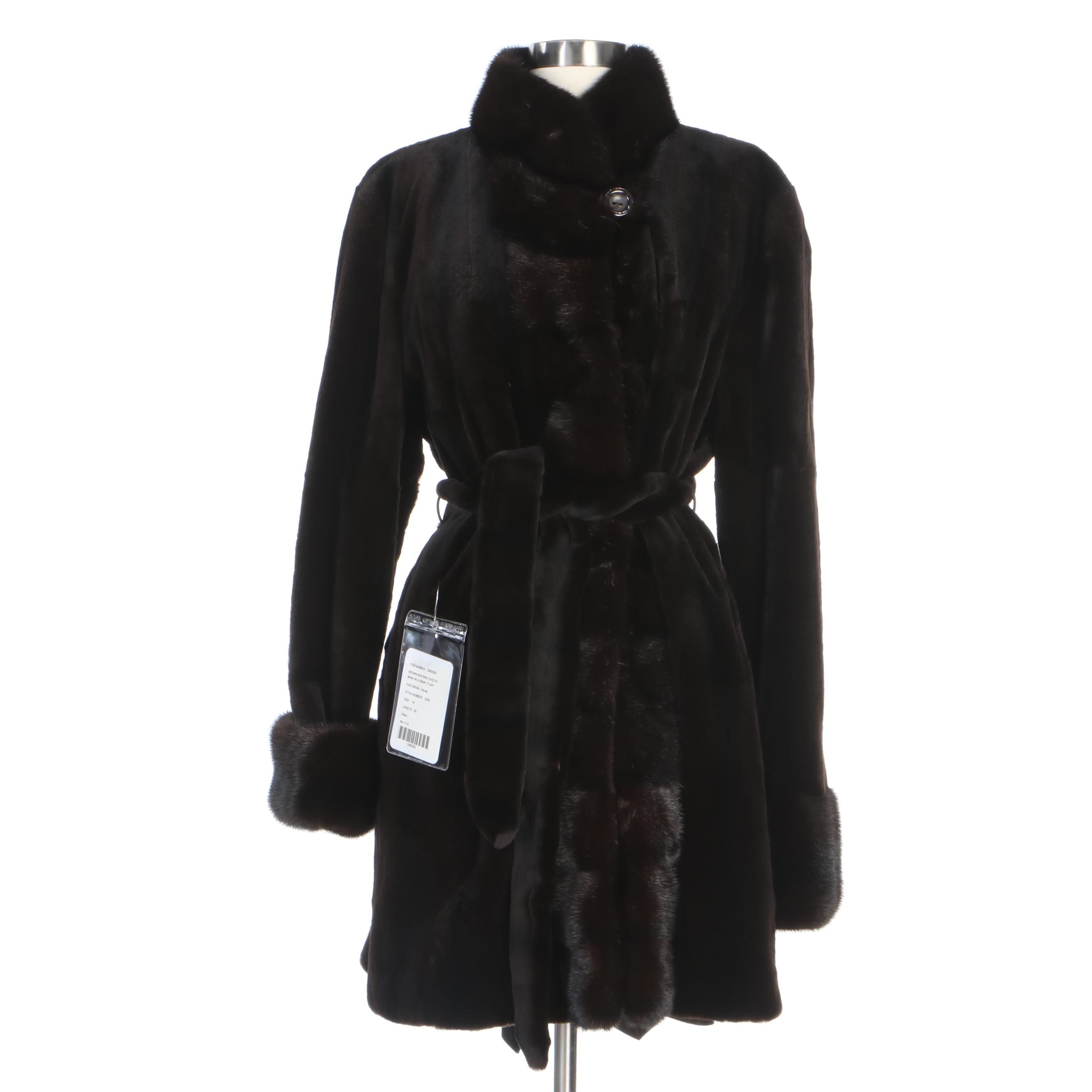 Reversible Sheared Mink Fur Belted Coat/ Taffeta Raincoat with Mink Fur Trim