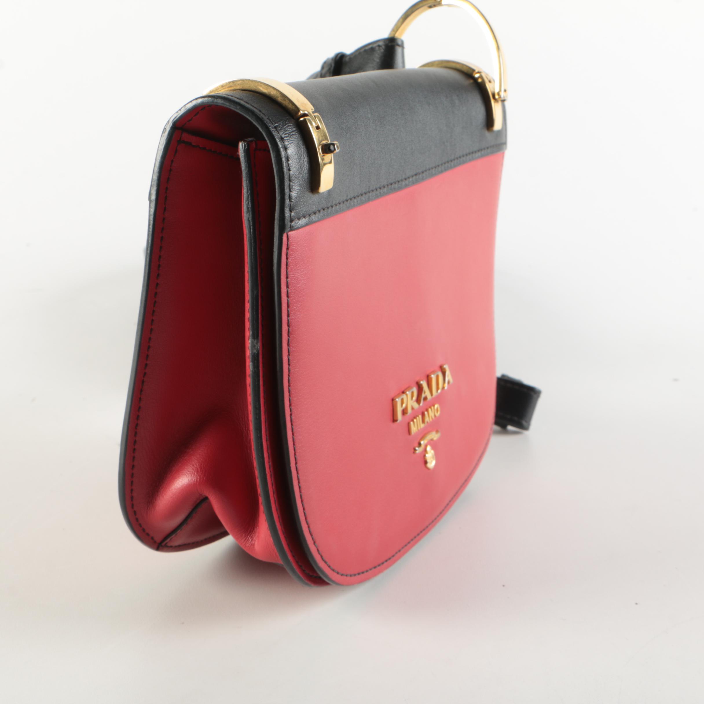 Prada Pionniere Saddle Crossbody Bag in Red and Black City Calfskin Leather