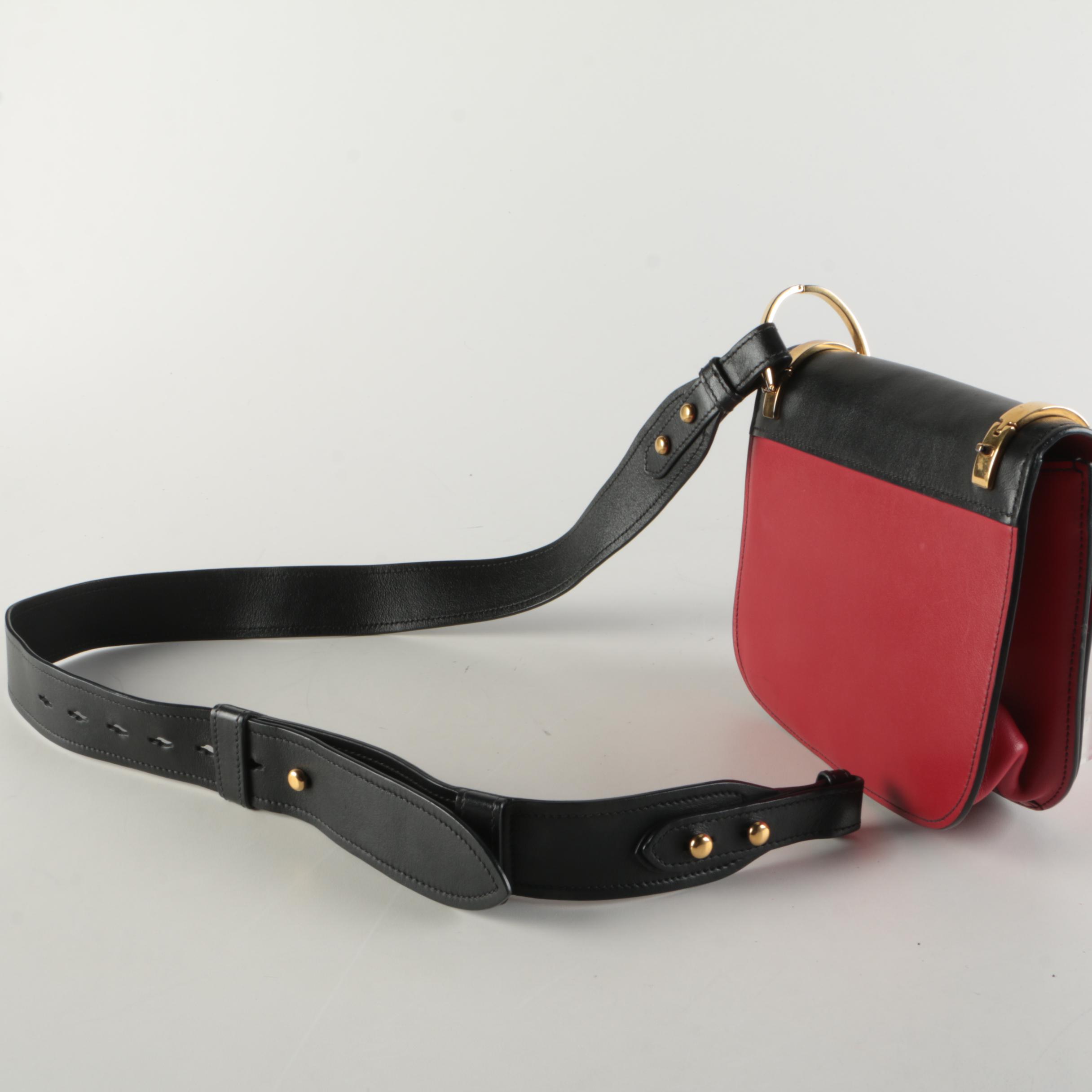Prada Pionniere Saddle Crossbody Bag in Red and Black City Calfskin Leather
