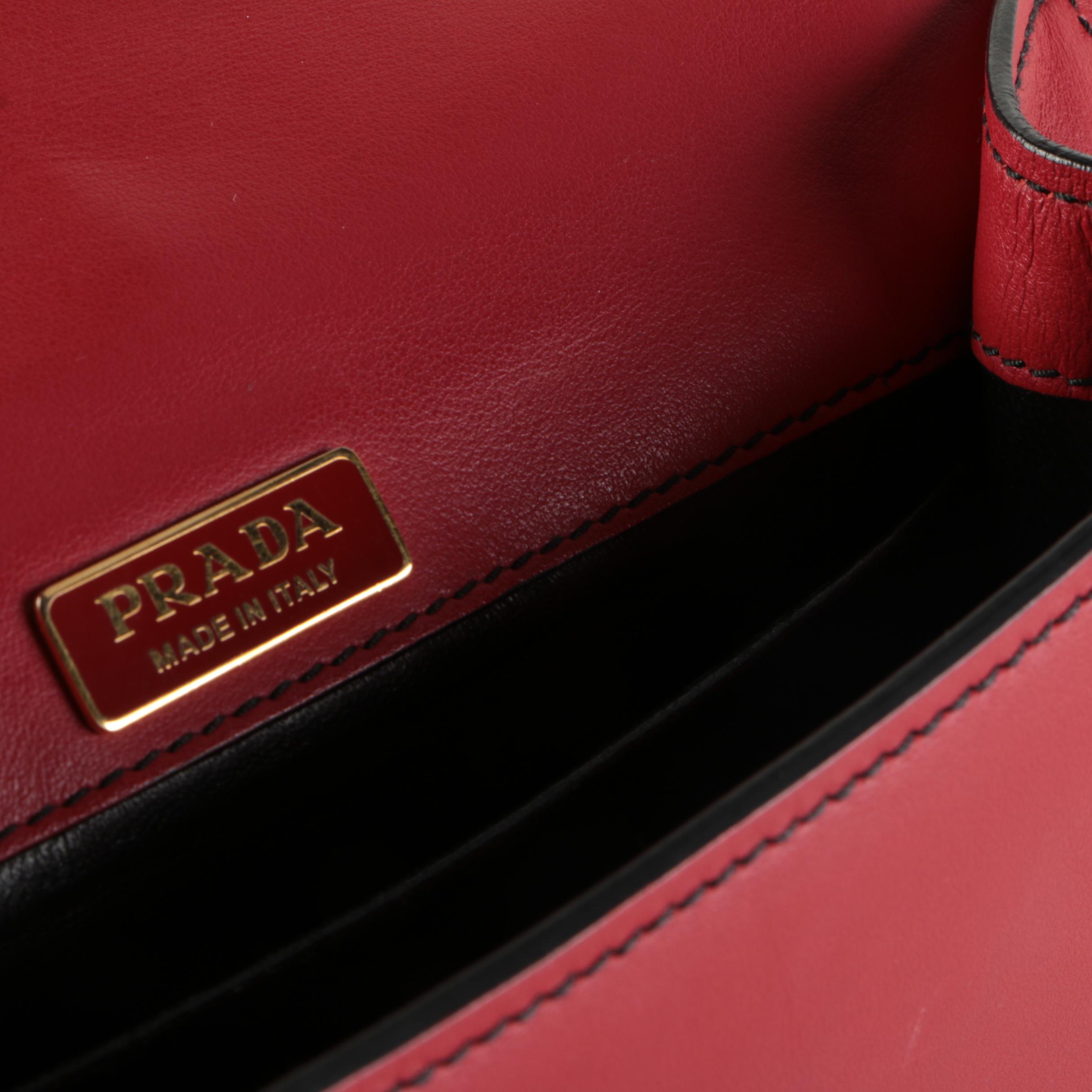 Prada Pionniere Saddle Crossbody Bag in Red and Black City Calfskin Leather