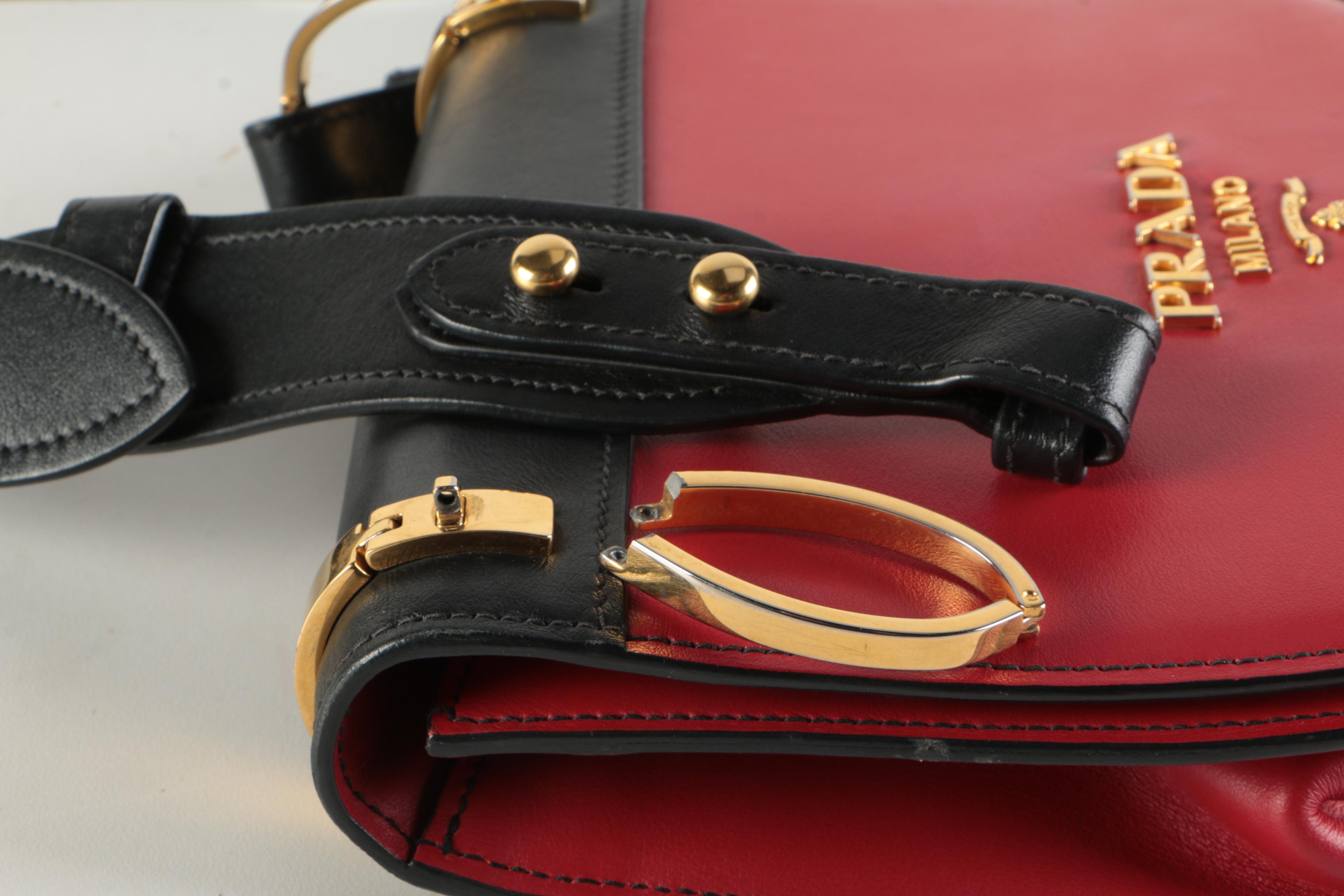 Prada Pionniere Saddle Crossbody Bag in Red and Black City Calfskin Leather
