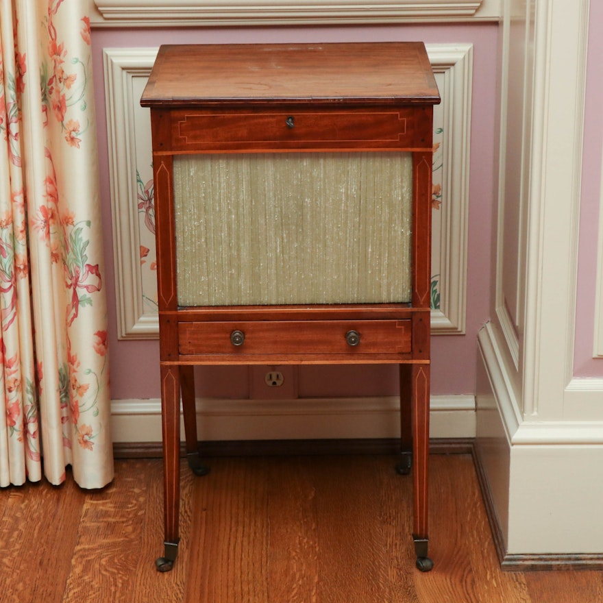 George III Mahogany Work Table with Silk Pleated Panels, Late 18th Century