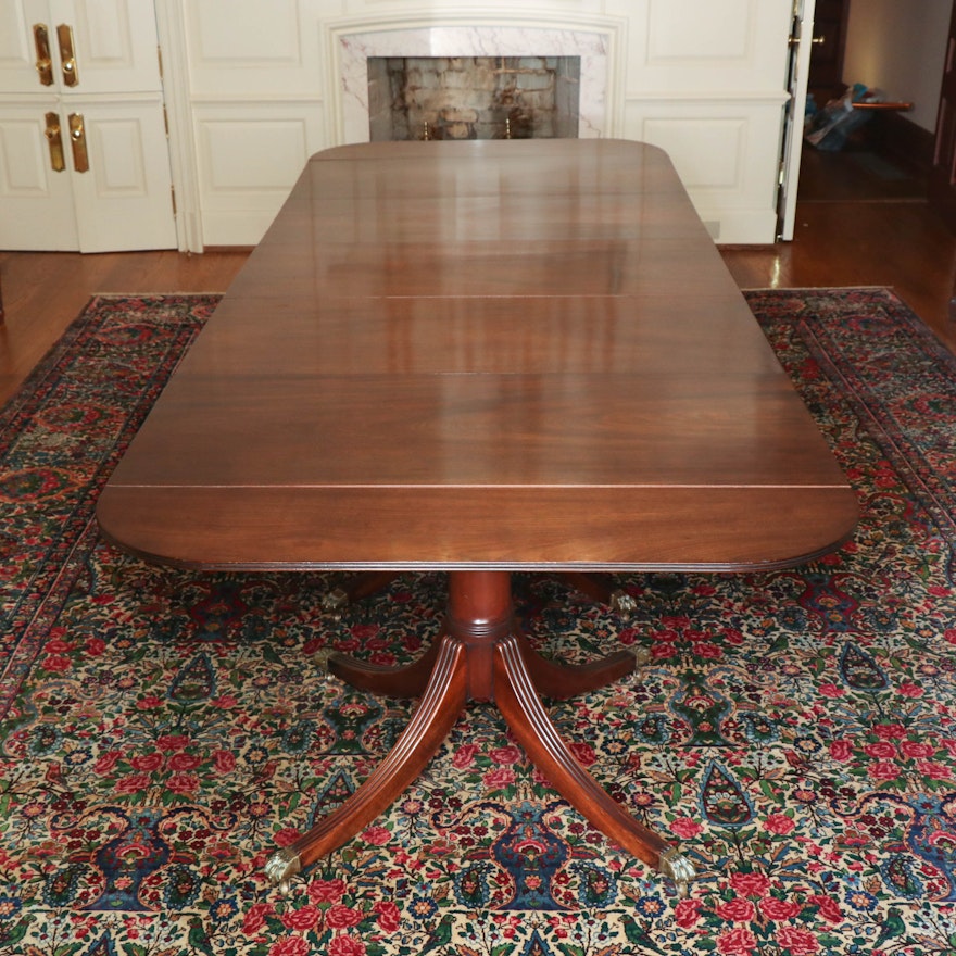 Regency Style Mahogany Triple Pedestal Dining Table, Circa 1920