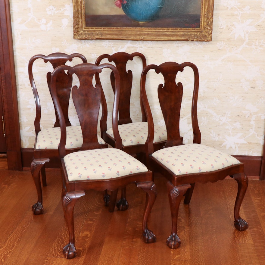 Queen Anne Style Splat-Back Chairs on Ball and Claw Feet, 20th Century